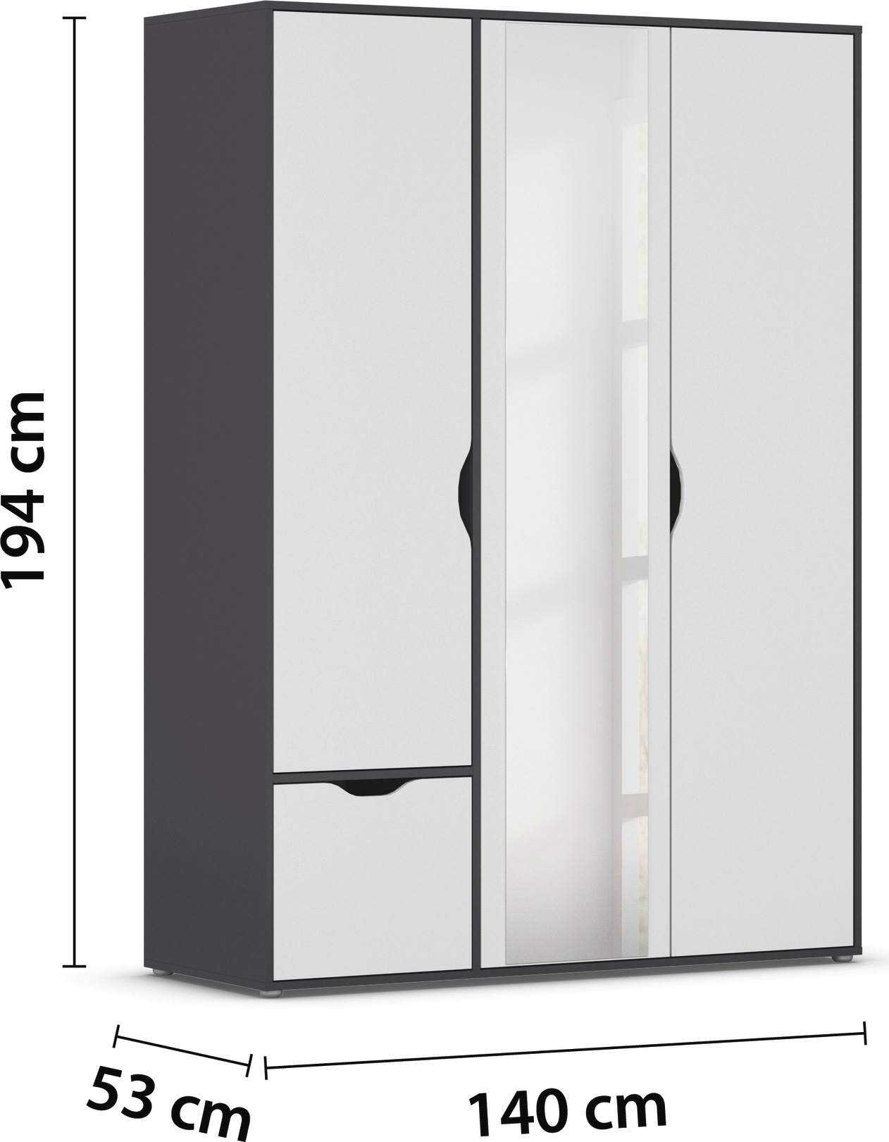 rauch Drehtürenschrank »Kleiderschrank Schrank Garderobe Wäscheschrank NARAI mit Schubladen«, (in 3 verschiedenen Ausstattungen BASIC/CLASSIC/PREMIUM), Griffausfräsungen für eine grifflose Optik TOPSELLER MADE IN GERMANY