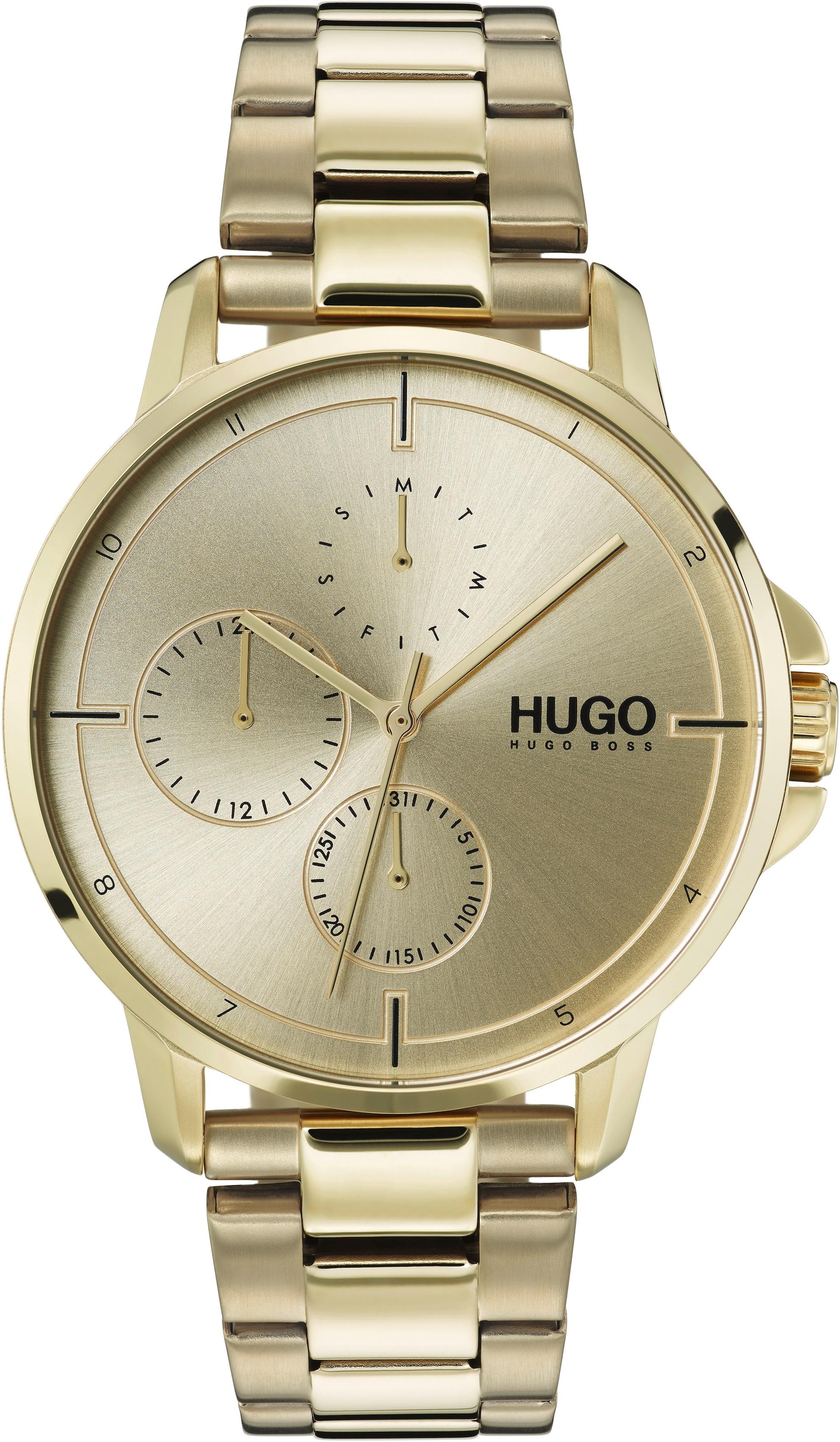 HUGO Multifunktionsuhr »Fokus, 1530026«, Quarzuhr, Armbanduhr, Herrenuhr, Datum, 12/24-Stunden-Anzeige