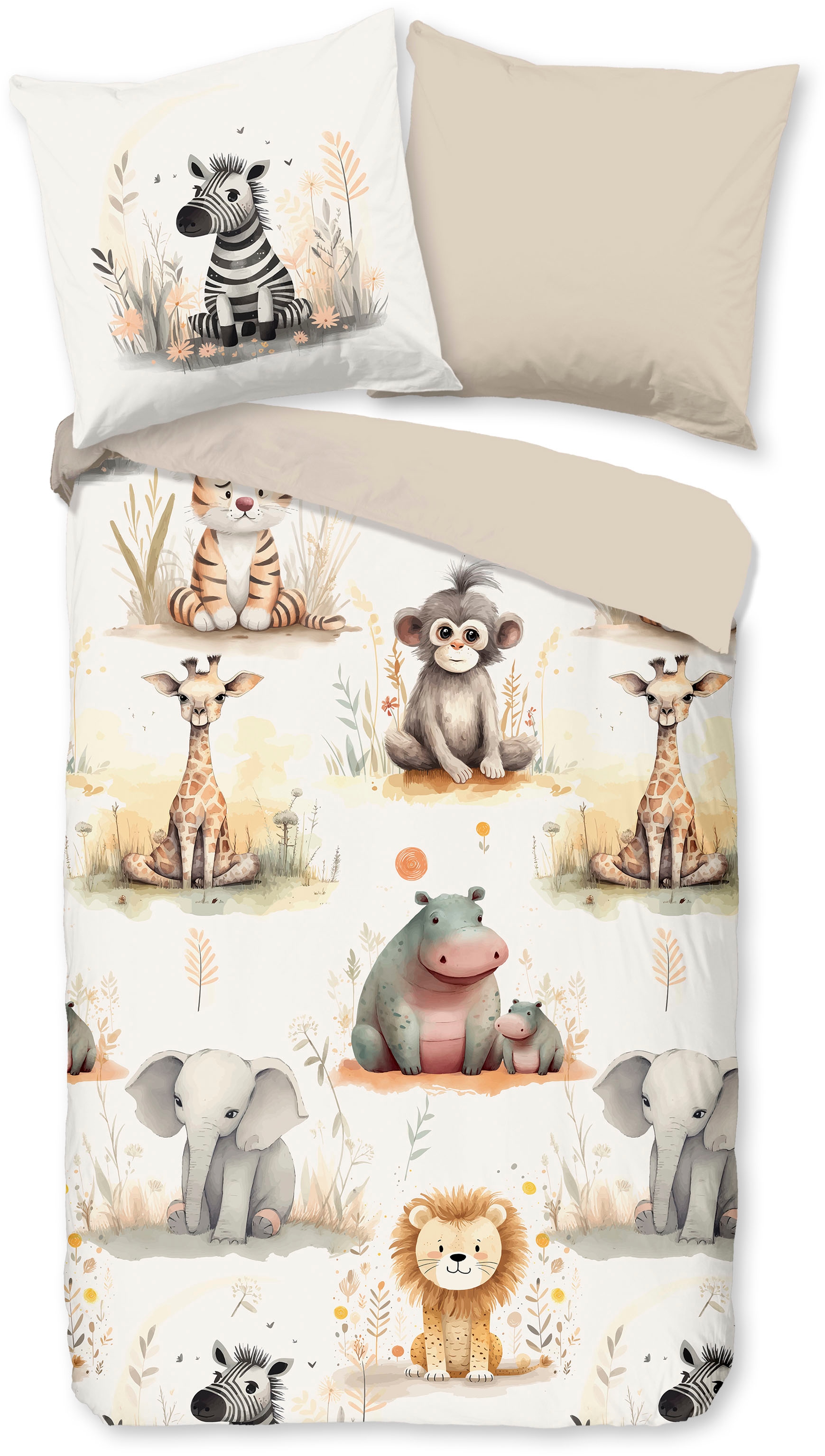 PURE luxury collection Kinderbettwäsche »Pete« 2 Mikrofaser, 135x200, 2 Teilig, Wendeoptik, Kind, Tiere, Sand