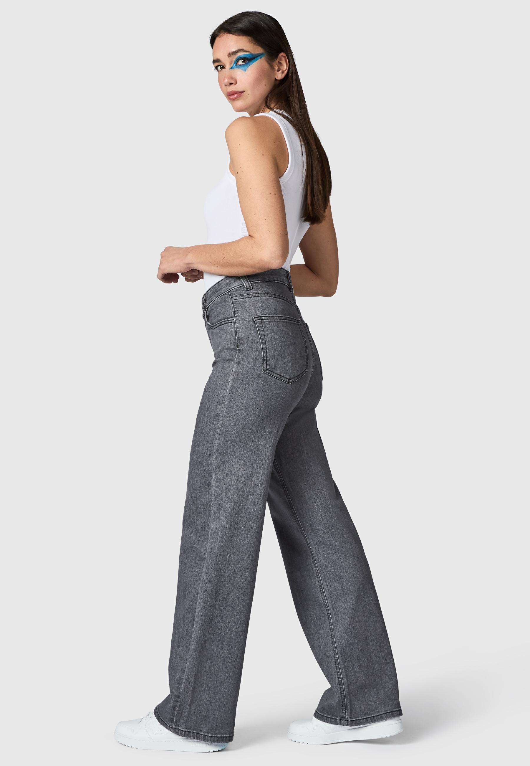 PEAK TIME Weite Jeans »Eklipsa« Damen Wide Leg Jeans mit Logoprägung
