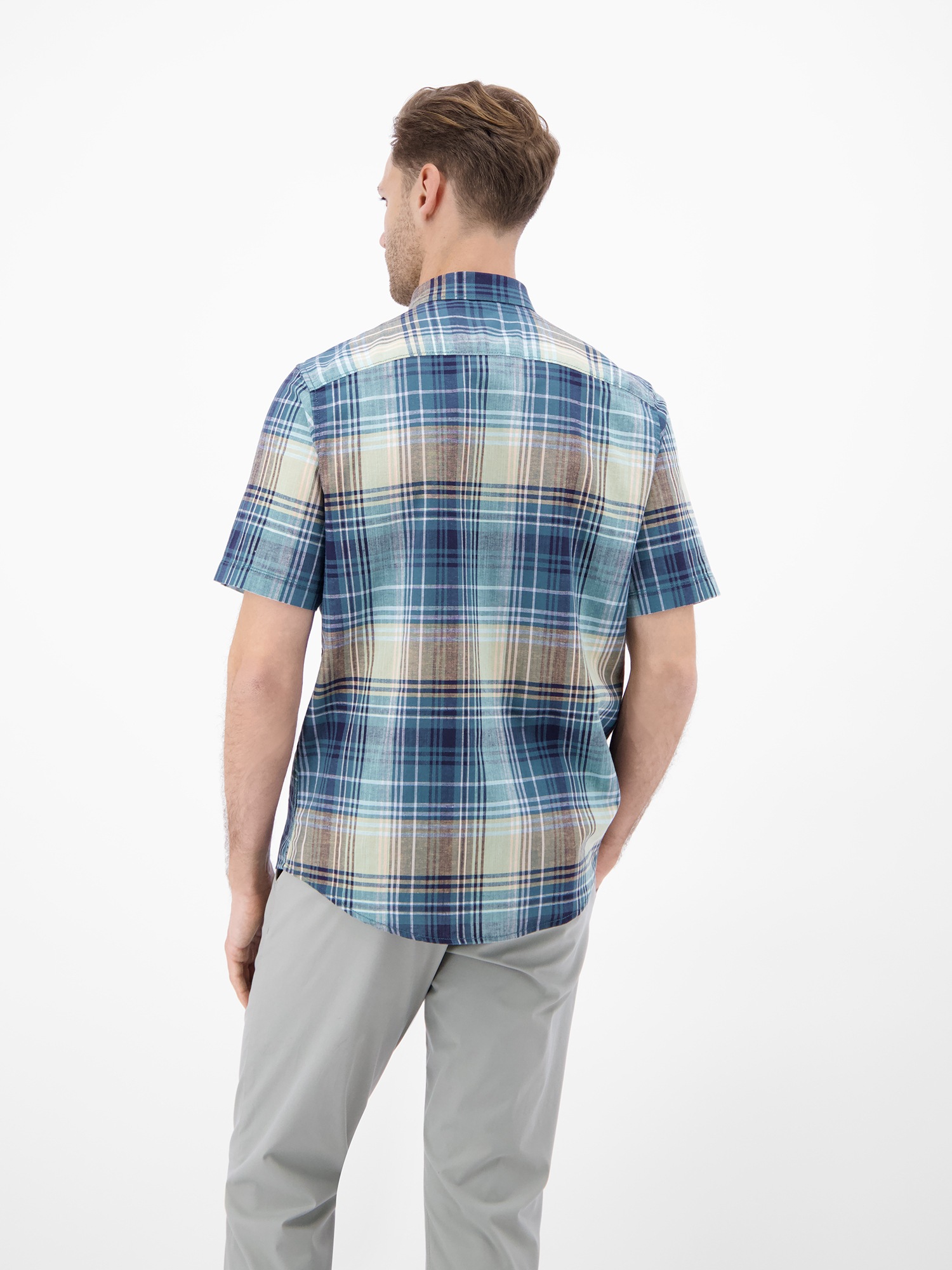 LERROS Kurzarmhemd »Kariertes Kurzarmhemd aus Baumwolle und Leinen«