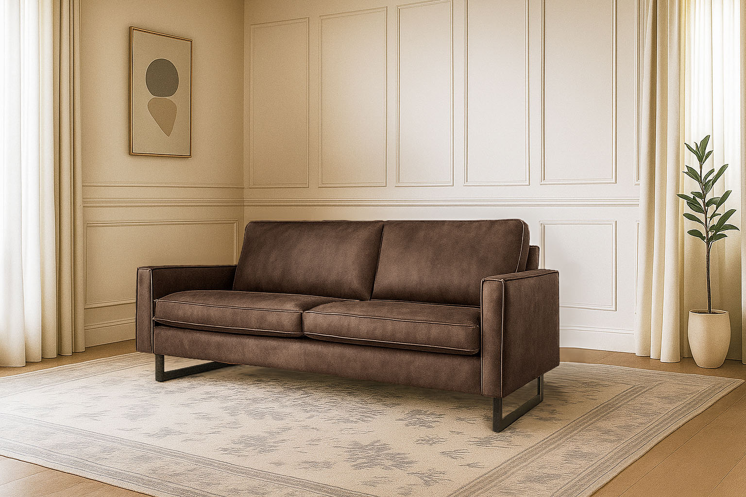 OTTO home 3-Sitzer "Pinto, 206 cm, Cord, Chenille, Lederoptik" mit Keder, schwarze Metallfüße, Wellenunterfederung