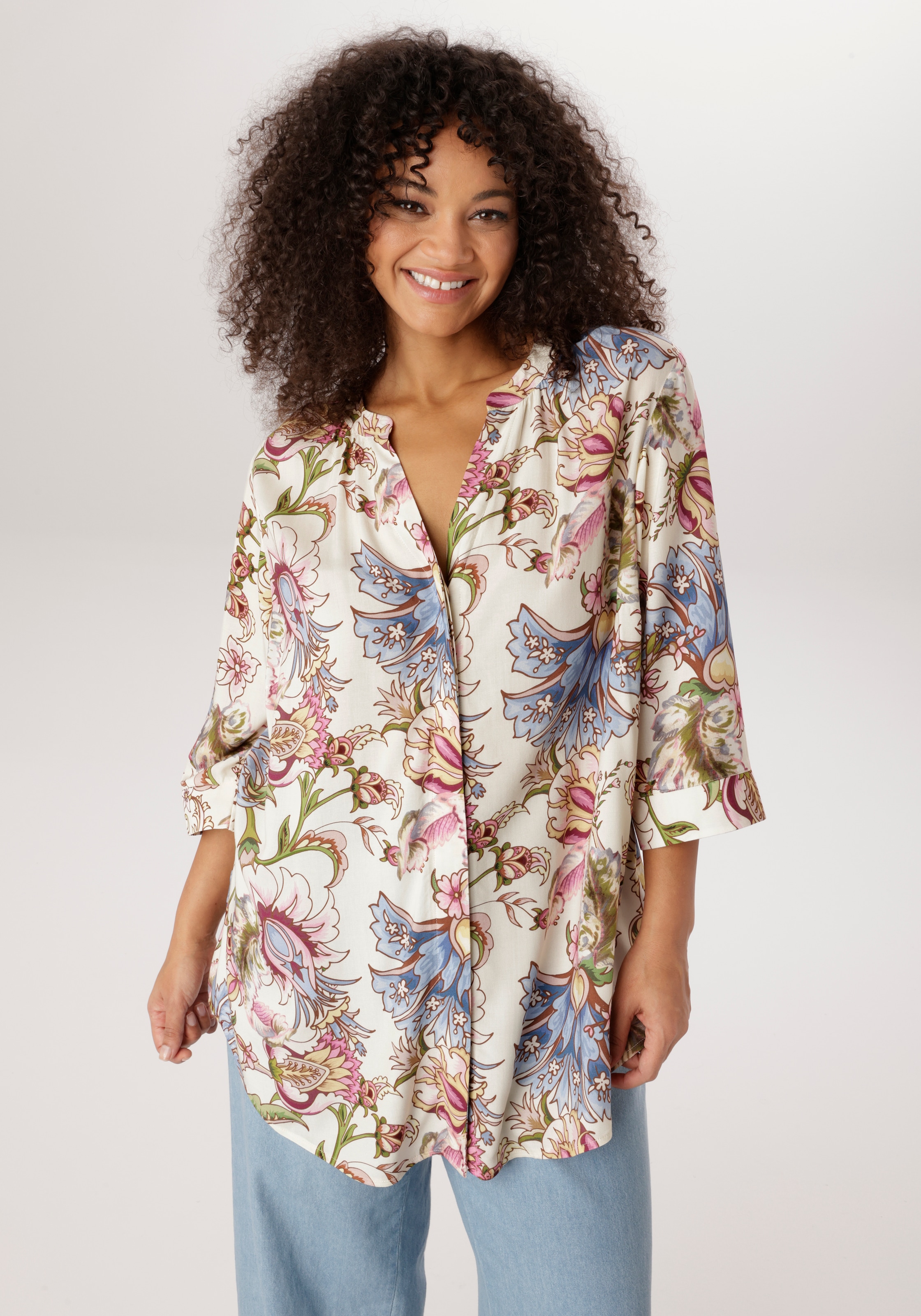 Aniston PLUS Longbluse mit Blumen bedruckt - jedes Teil ein Unikat
