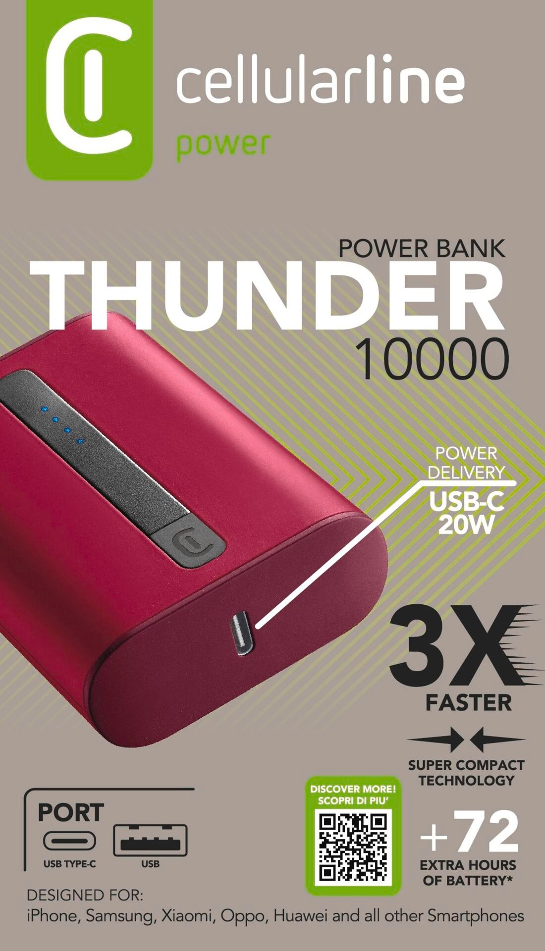 Cellularline Powerbank »THUNDER 10000«, THUNDER 10000, 10000 mAh