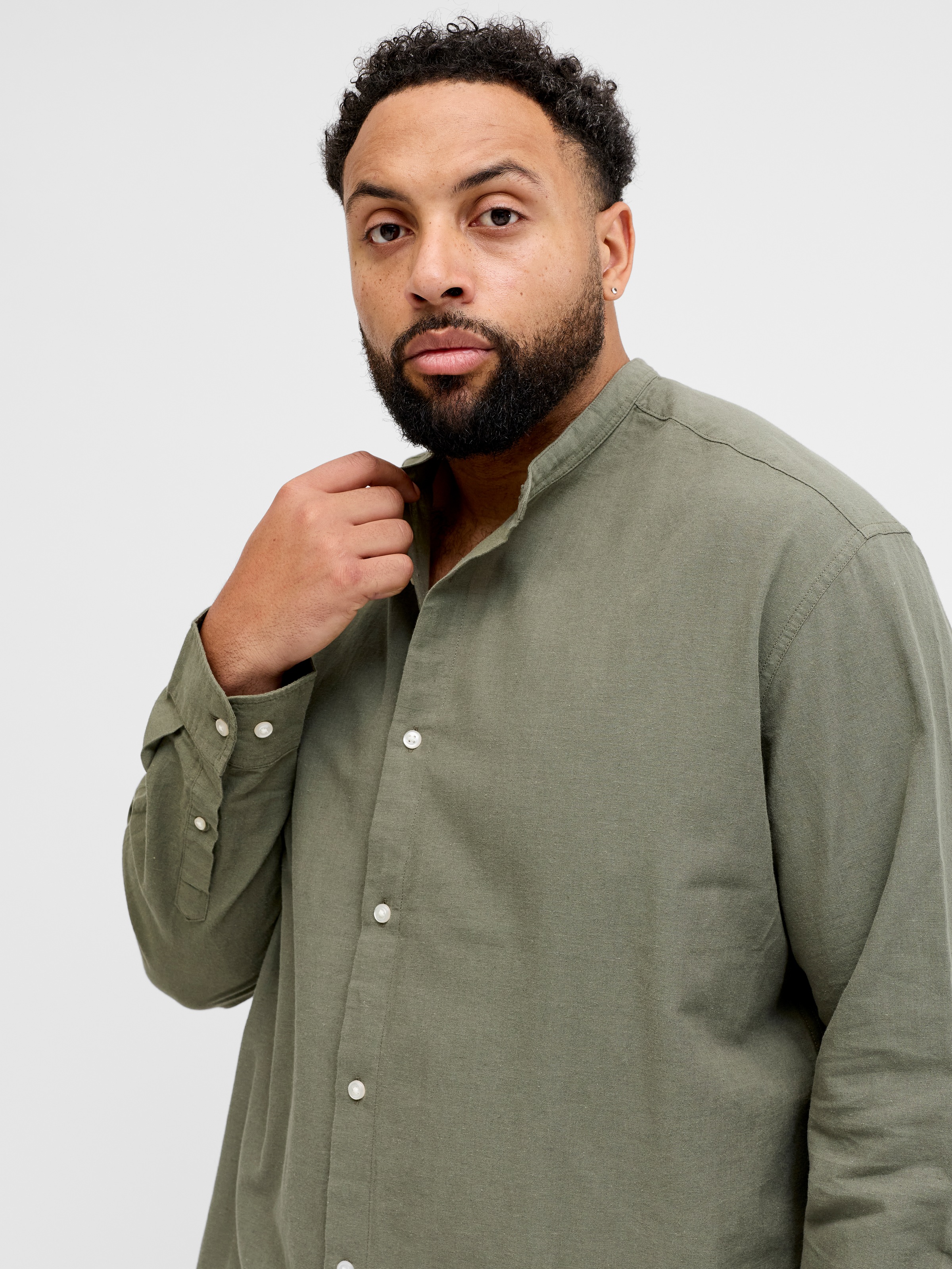 Jack & Jones PlusSize Langarmhemd "JJEBREEZE LINEN BLEND BAND SHIRT L PLS" günstig online kaufen