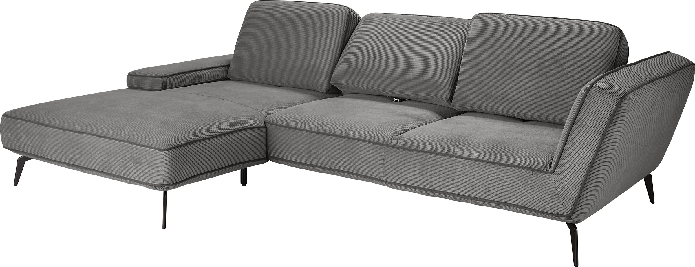 set one by Musterring Ecksofa »SO 4500, Füße schwarz matt, inkl Schwenkrückenfunktion, Cord, L-Form«, wahlweise mit Kopfstütze/Armteilverstellung/Rückenneigung