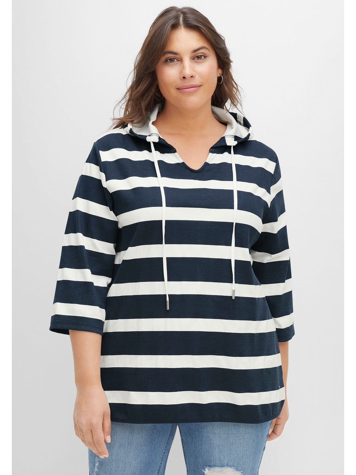 Sheego 3/4-Arm-Shirt »Große Größen«, mit Kapuze, aus reiner Baumwolle  online kaufen | BAUR