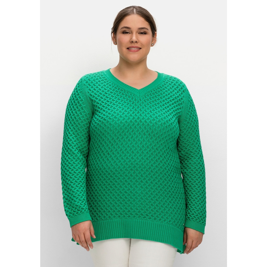 Sheego V-Ausschnitt-Pullover »Große Größen« in Wabenstruktur aus reiner Baumwolle