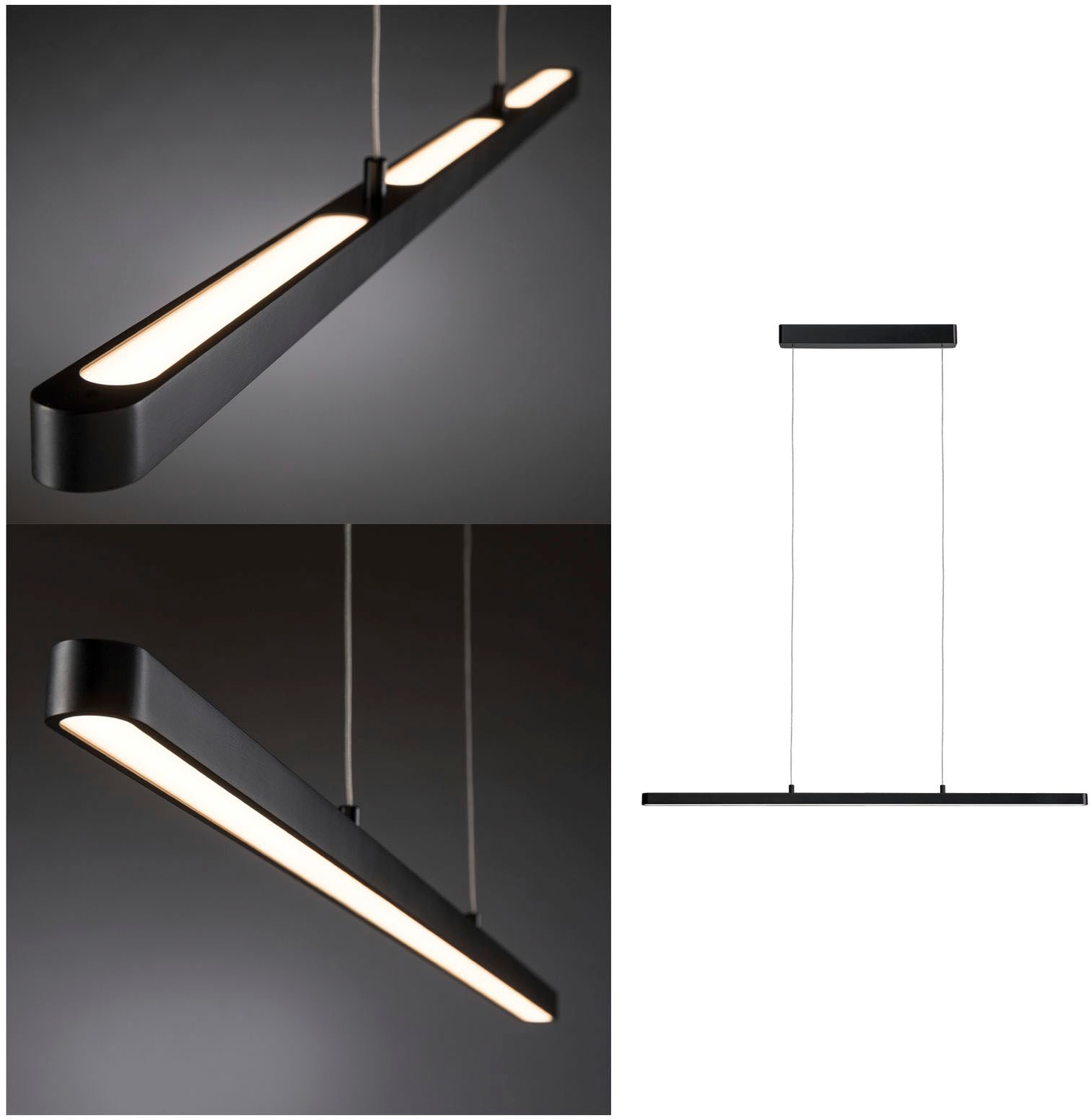 "PAULMANN LED Pendelleuchte ""Lento"", schwarz, 1, H: 2,5cm, 1 Stk., Leuchten, höhenverstellbar, LED Pendelleuchte"