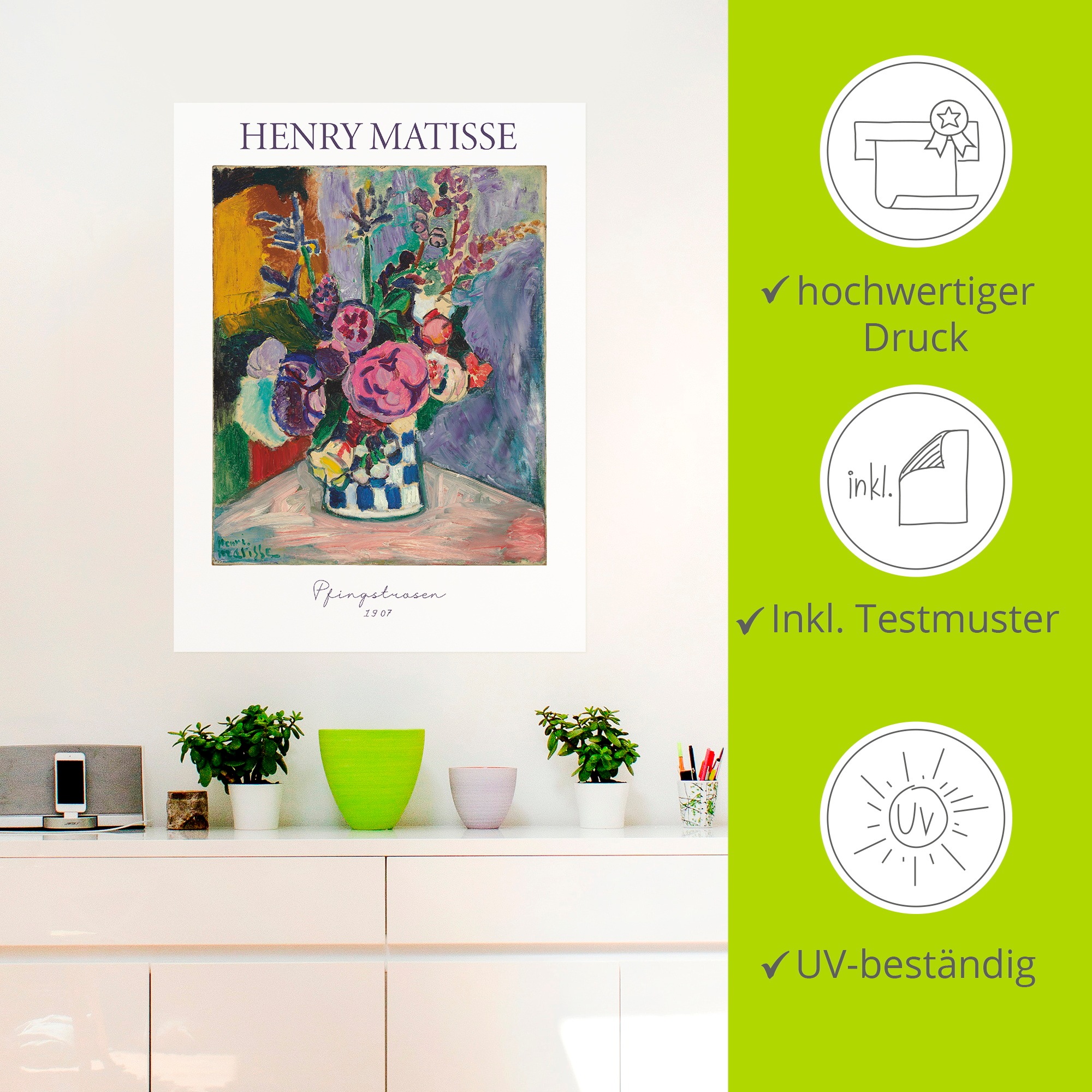 Artland Wandbild »Pfingstrosen. 1907« Arrangements 1 Stk. tlg. als Alubild, Leinwandbild, Poster, Wandaufkleber in verschied. Größen