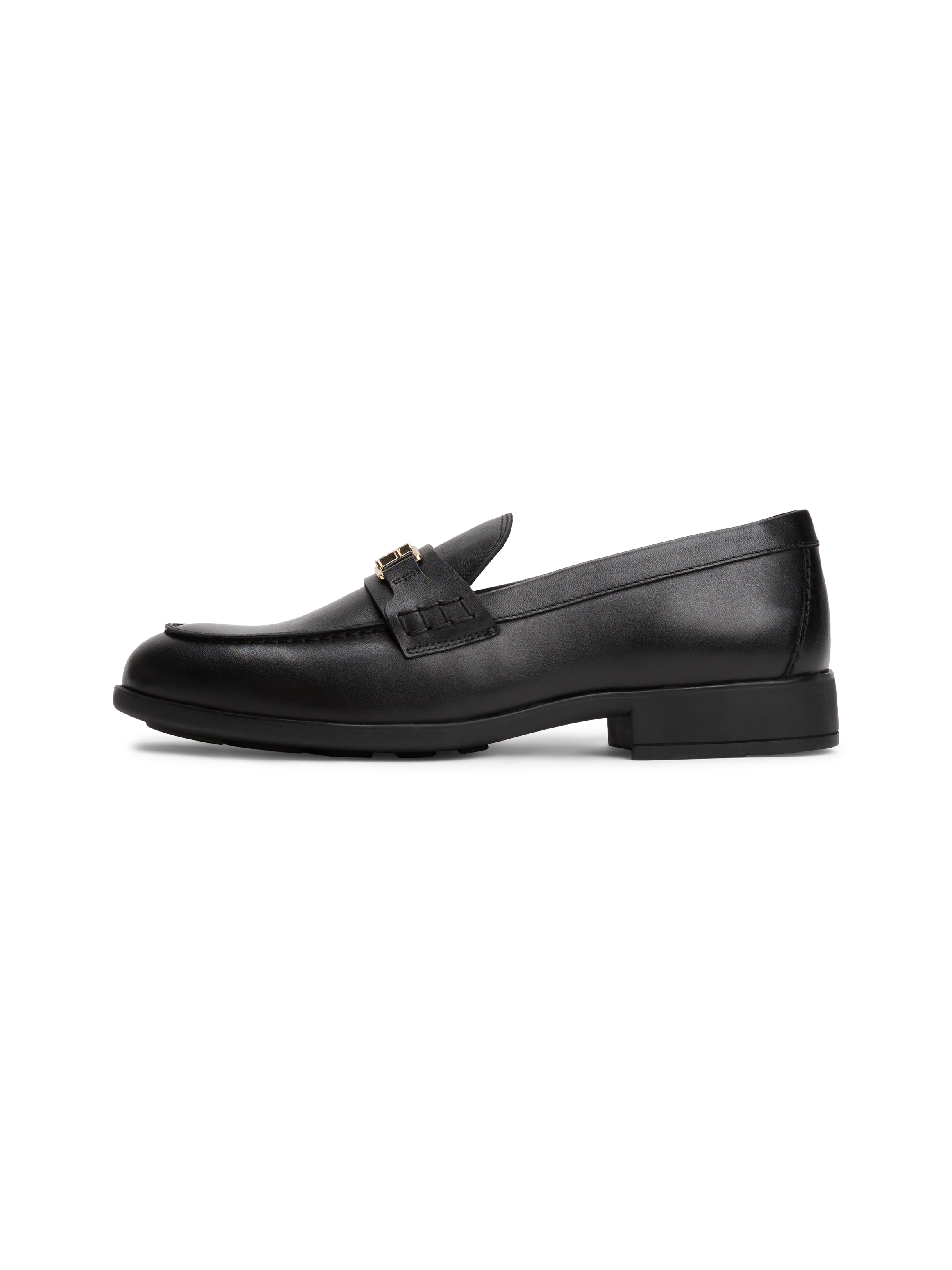 Tommy Hilfiger Loafer »TH LOGO LEATHER LOAFER«, Blockabsatz, Slipper, Businessschuh mit TH-Schmuckspange