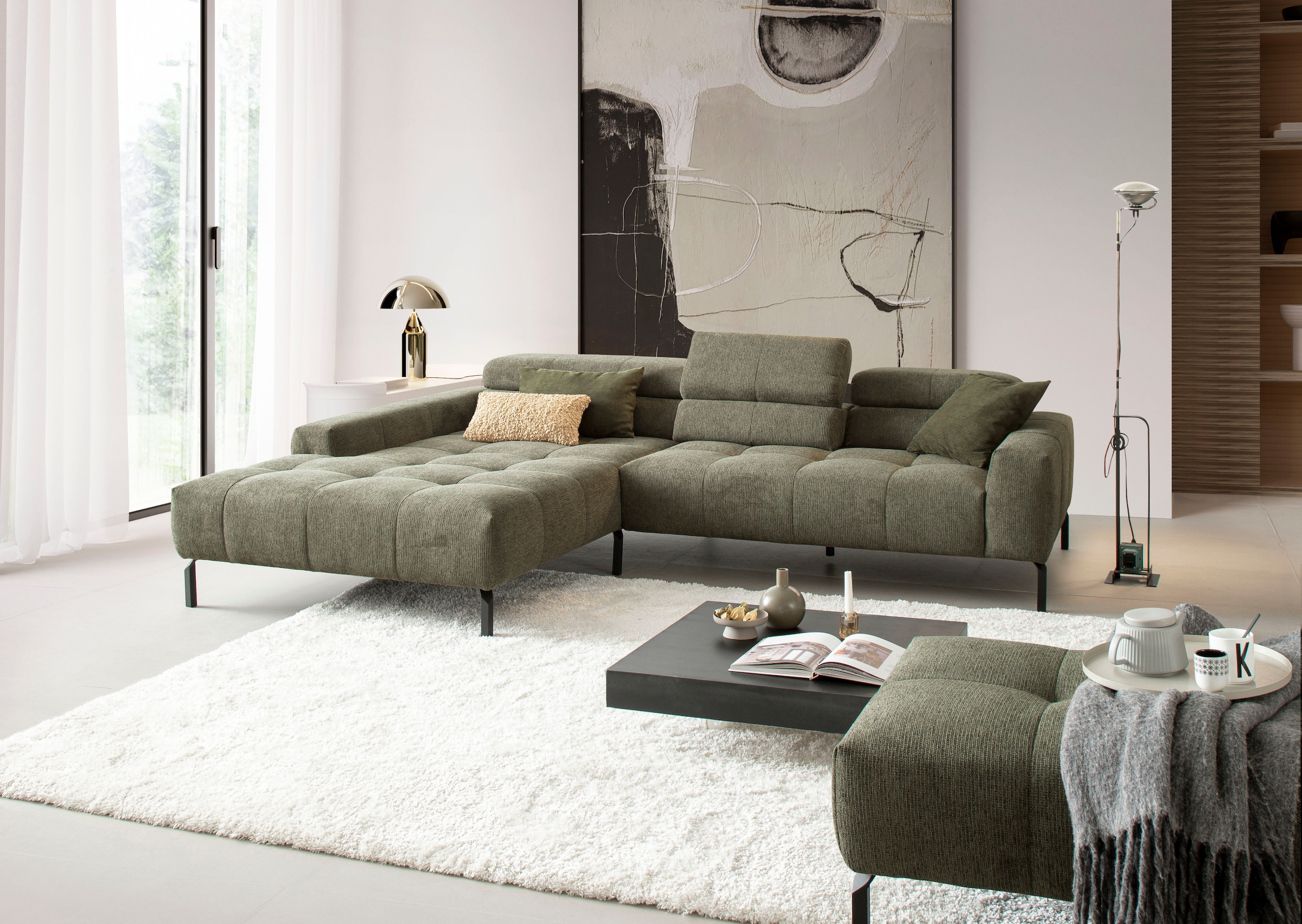 Home affaire Ecksofa »Claya Move, L-Form, Kopf- & Rückenverstellung, Breite 293 cm« Moderne Steppung, weicher Polsteraufbau & saugroboterfreundliche Höhe