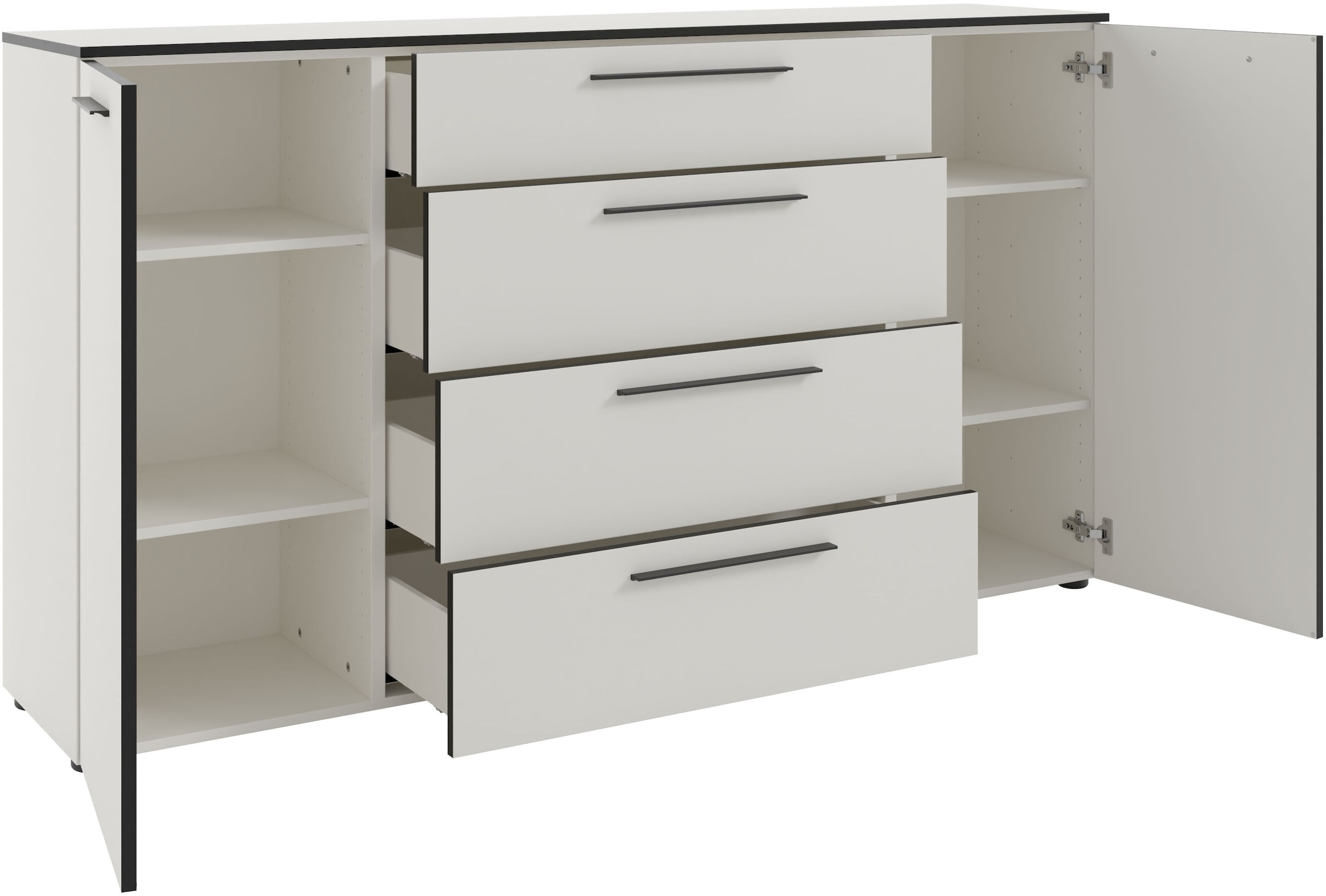 Manjana Möbel Kommode »mit Schwarz matten Metallgriffen in verschiedenen Ausführungen« mit Soft-Close-Funktion, mit variabel einsetzbaren Einlegeböden