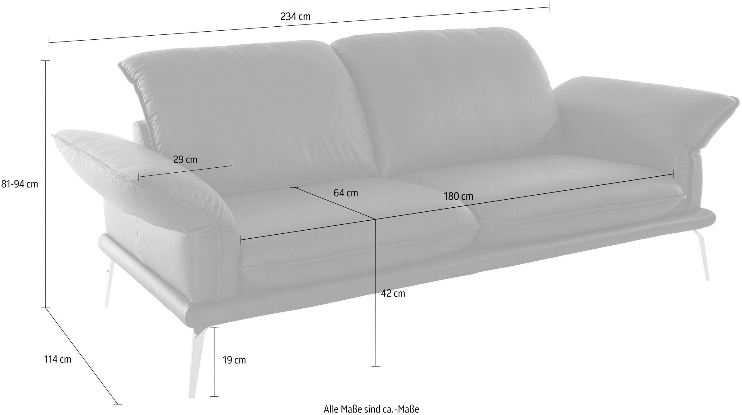 W.SCHILLIG 2,5-Sitzer »sherry«, Kopfstützenverstellung, Winkelfüße in Chrom glänzend, Breite 234 cm