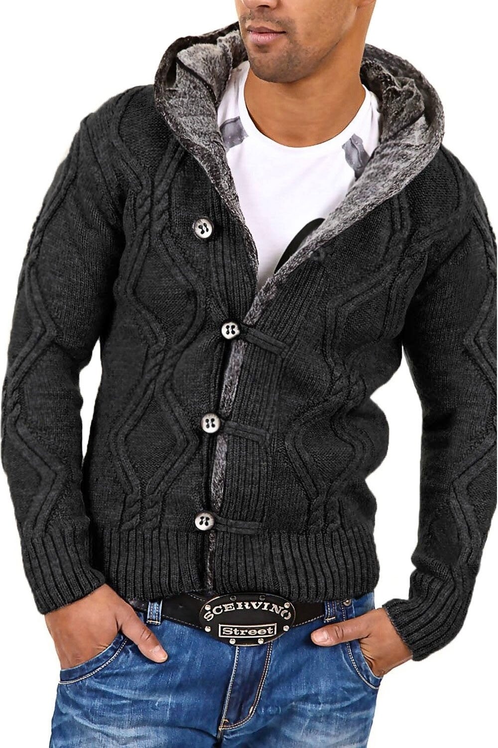 behype Strickjacke »CR-7013«, mit kuscheliger Kapuze