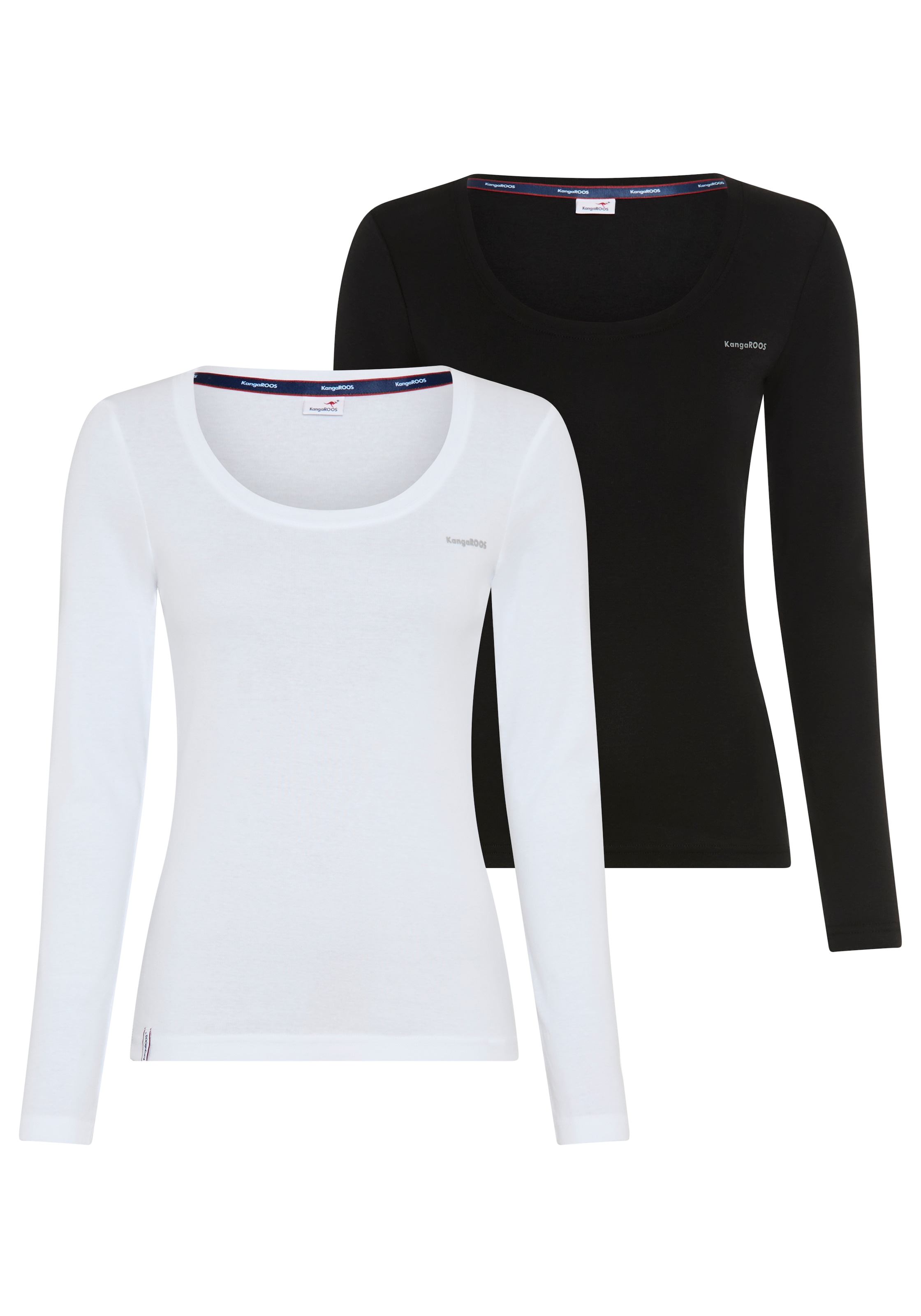 KangaROOS Langarmshirt 2er-Pack, im 2er-Pack, hüftbedeckende Länge, Basic-Passform, Langarm