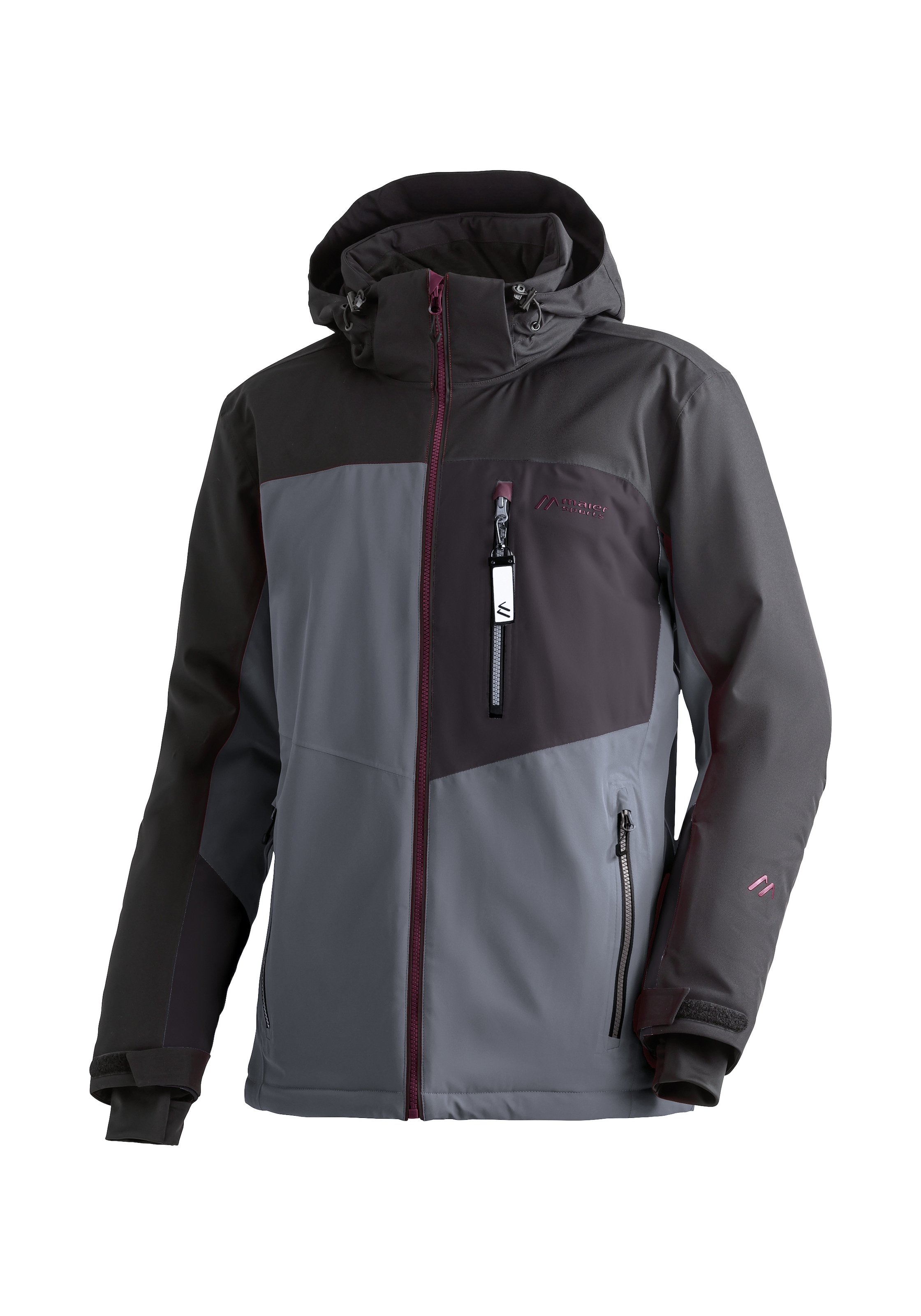 Skijacke MAIER SPORTS "Oravice", Herren, Gr. 52, grau (anthrazit), 100% Polyester, hoch geschlossener Ausschnitt, Jacken Skijacke, Herren Winterjacke mit RV-Taschen und Kapuze, wasserdicht