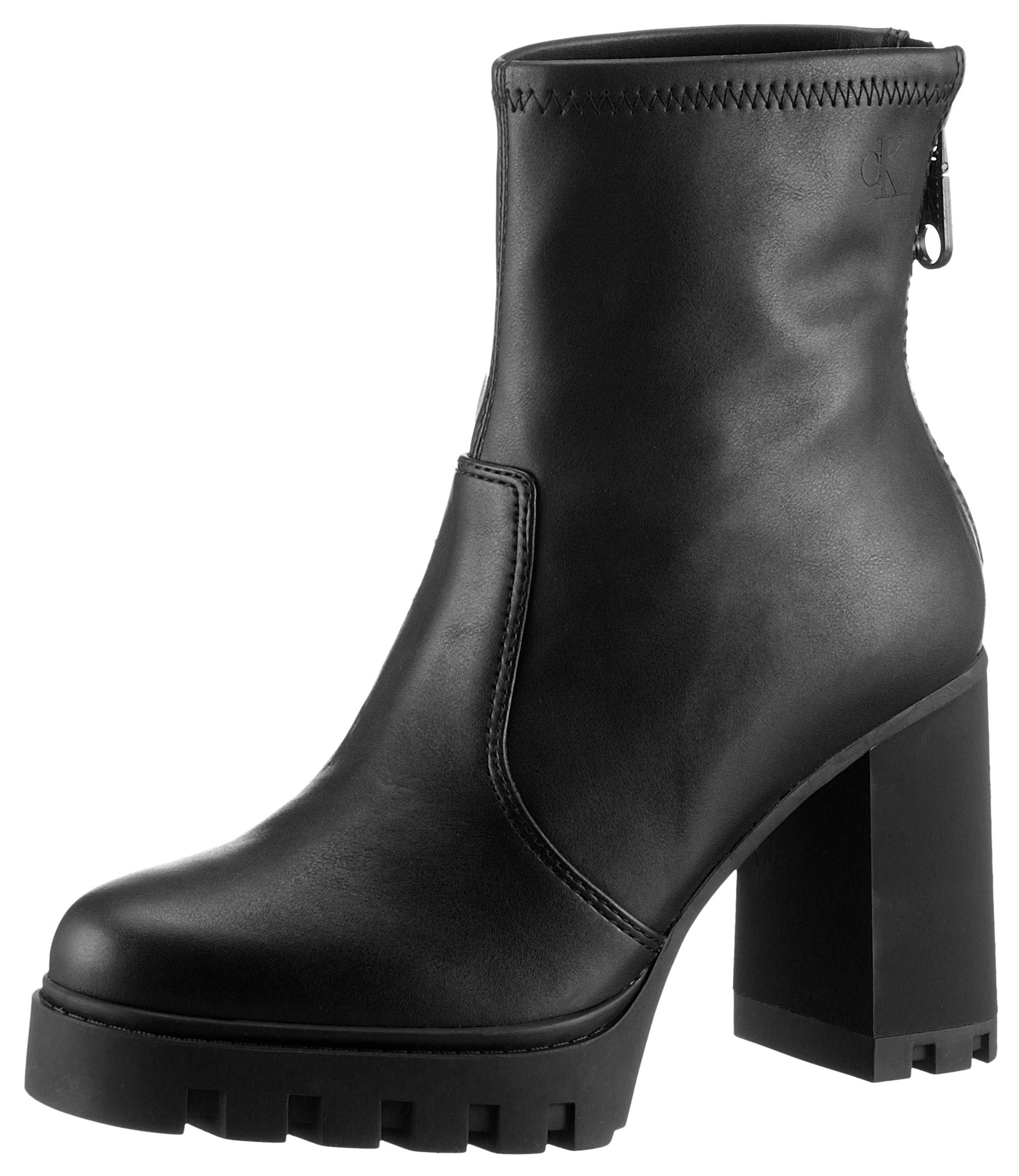 Calvin Klein Jeans High-Heel-Stiefelette »HEEL PLATFORM ZIP BOOT MG NAPPA«, Ankleboots, Stiefelette, Blockabsatz, mit Fersen-Reißverschluss