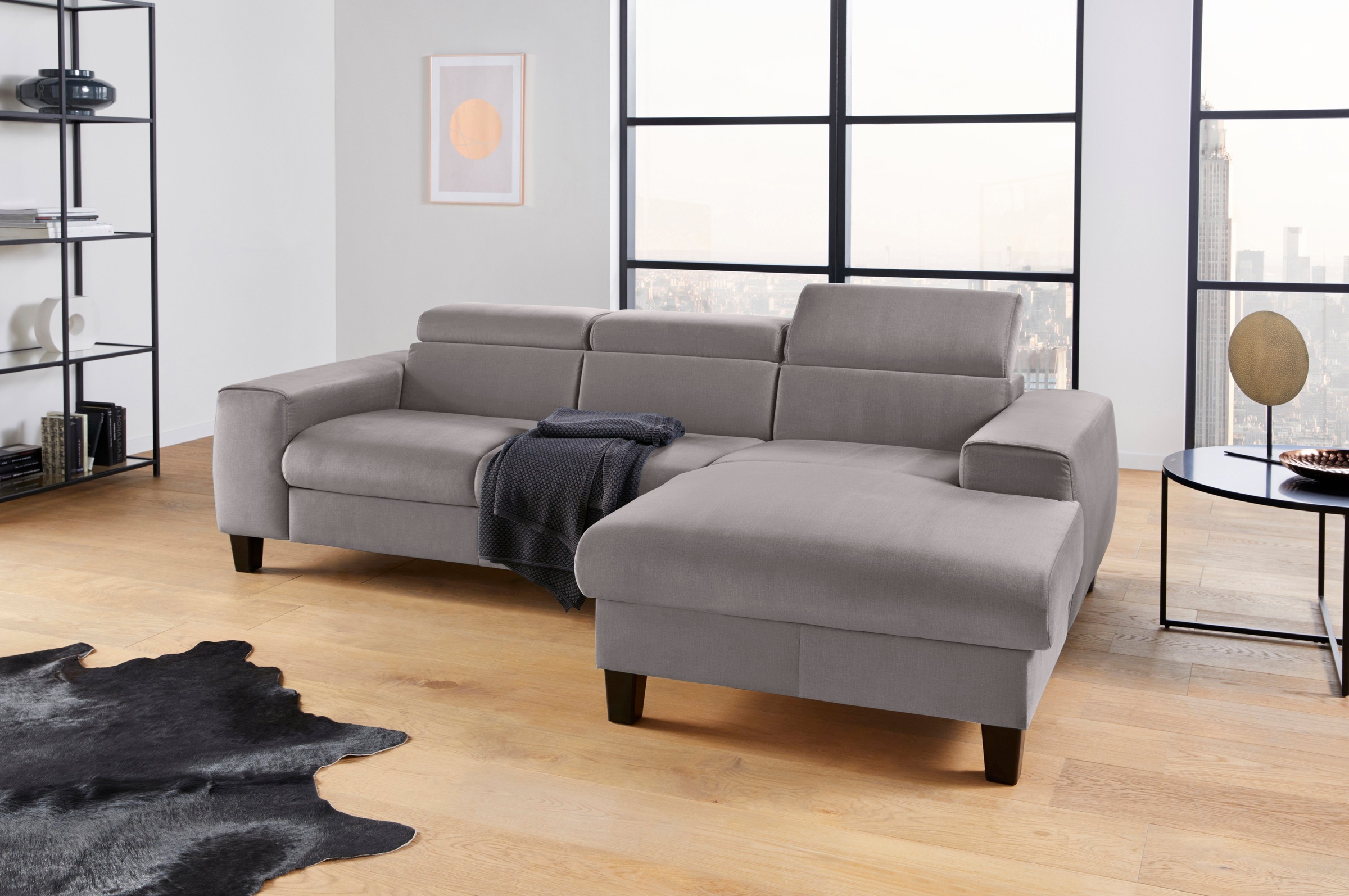 COTTA Polstergarnitur »Morven L-Form« Set,  Set bestehend aus: Ecksofa mit Kopfteilverstellung & Hocker