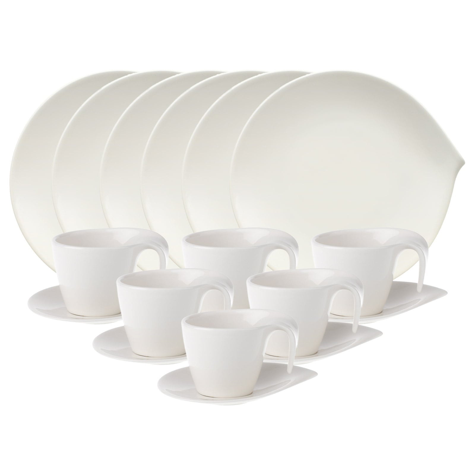 Villeroy & Boch Geschirr-Set "Frühstücks-Set Flow 18er Set weiß" Spülmaschinengeeignet, Mikrowellenfest