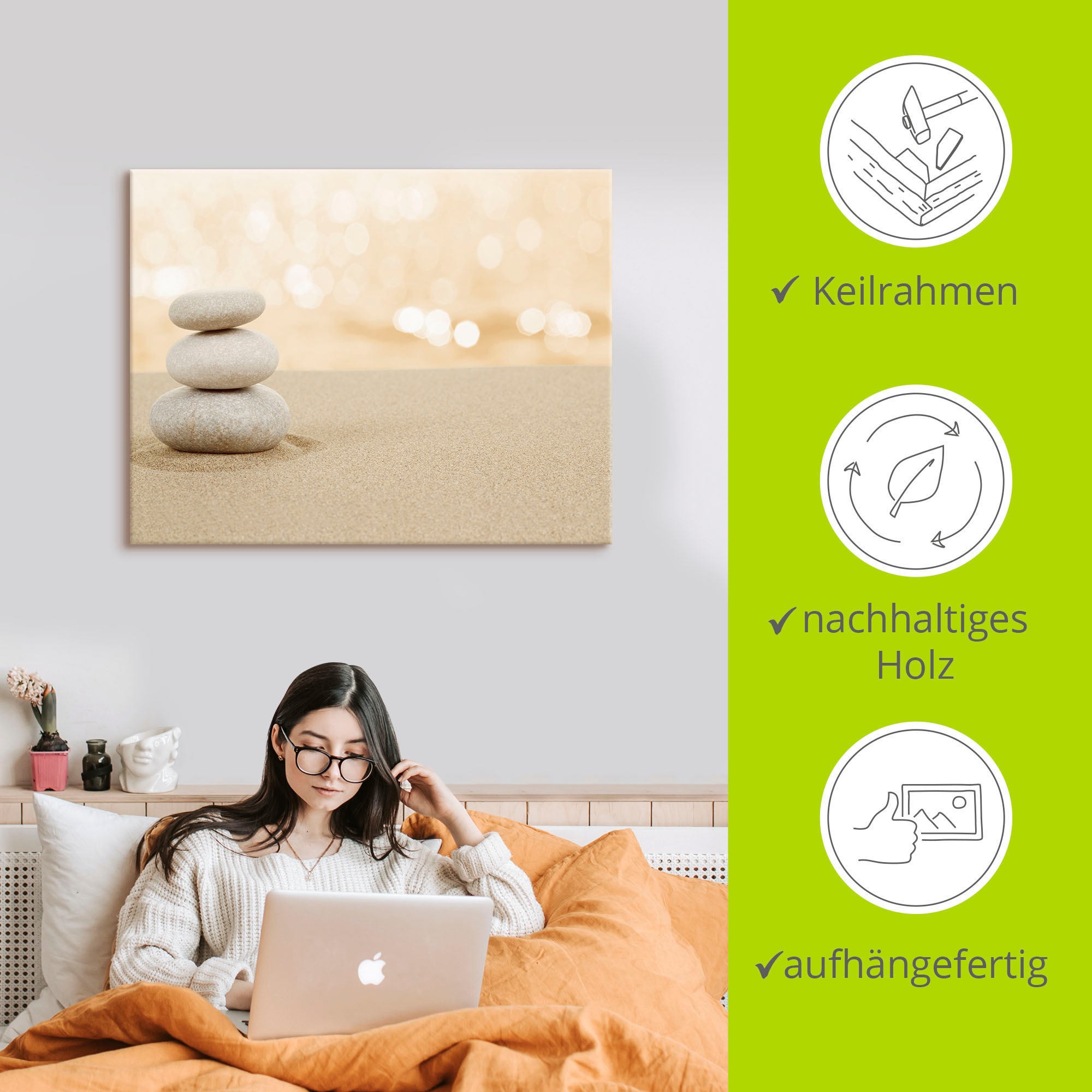 Artland Wandbild »Zen Steine im Sand«, Zen, (1 St.), als Leinwandbild, Poster in verschied. Größen