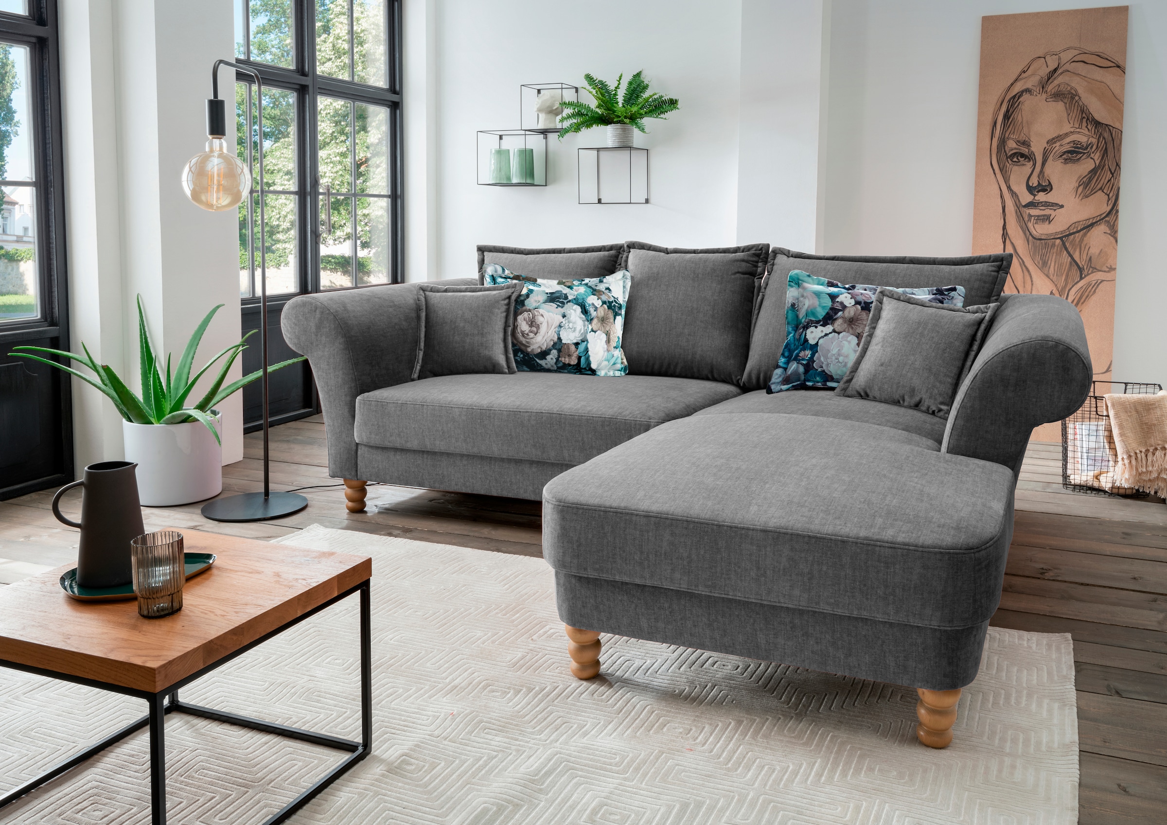 Home affaire Ecksofa "Tassilo Mega Polsterecke mit Kaltschaum im Sitz, bequem, L-Form" hoher Sitzkomfort, Breite 262cm, Komfortsitzhöhe 48cm, zeitlos elegant