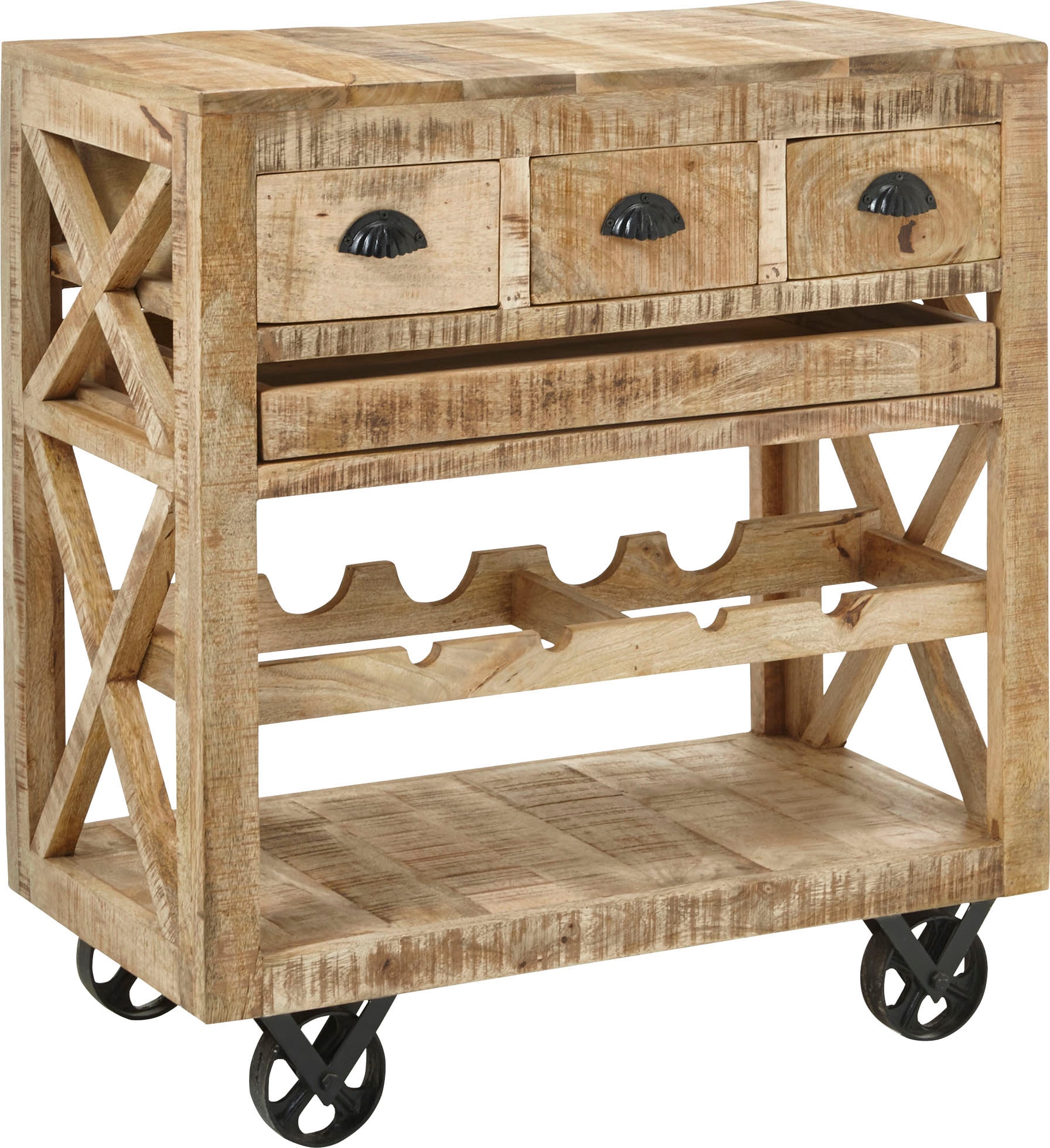 Stolkom Bartisch »Ferdi«, Massivholz, Barwagen rollbar inkl. Tablett