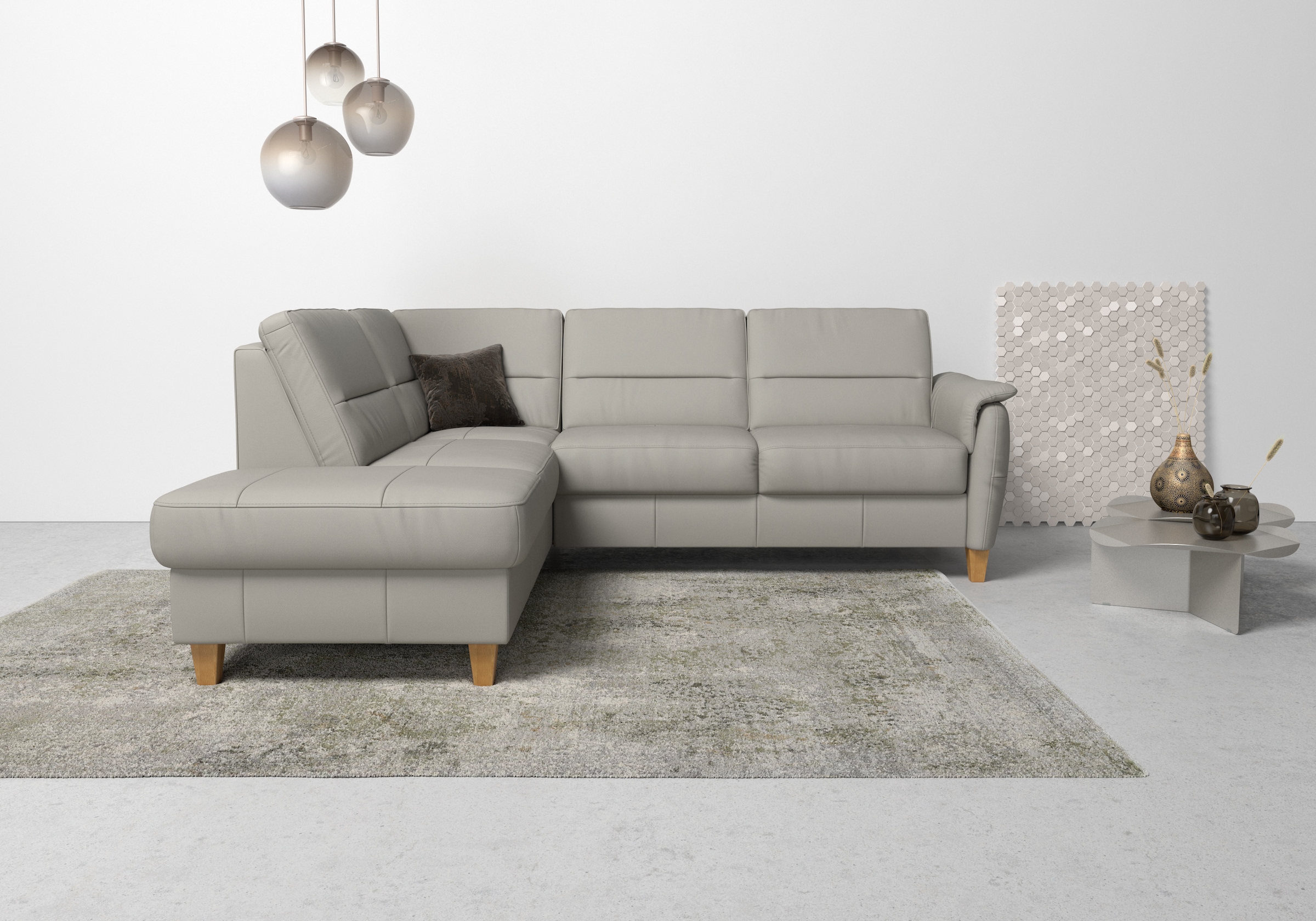 Home affaire Ecksofa "Palmera, L-Form, B: 236 cm, Bettfunktion & Bettkasten wählbar" Federkern-Polsterung, Sitzhöhe 48 cm, handgefertigt, stilvolles Design