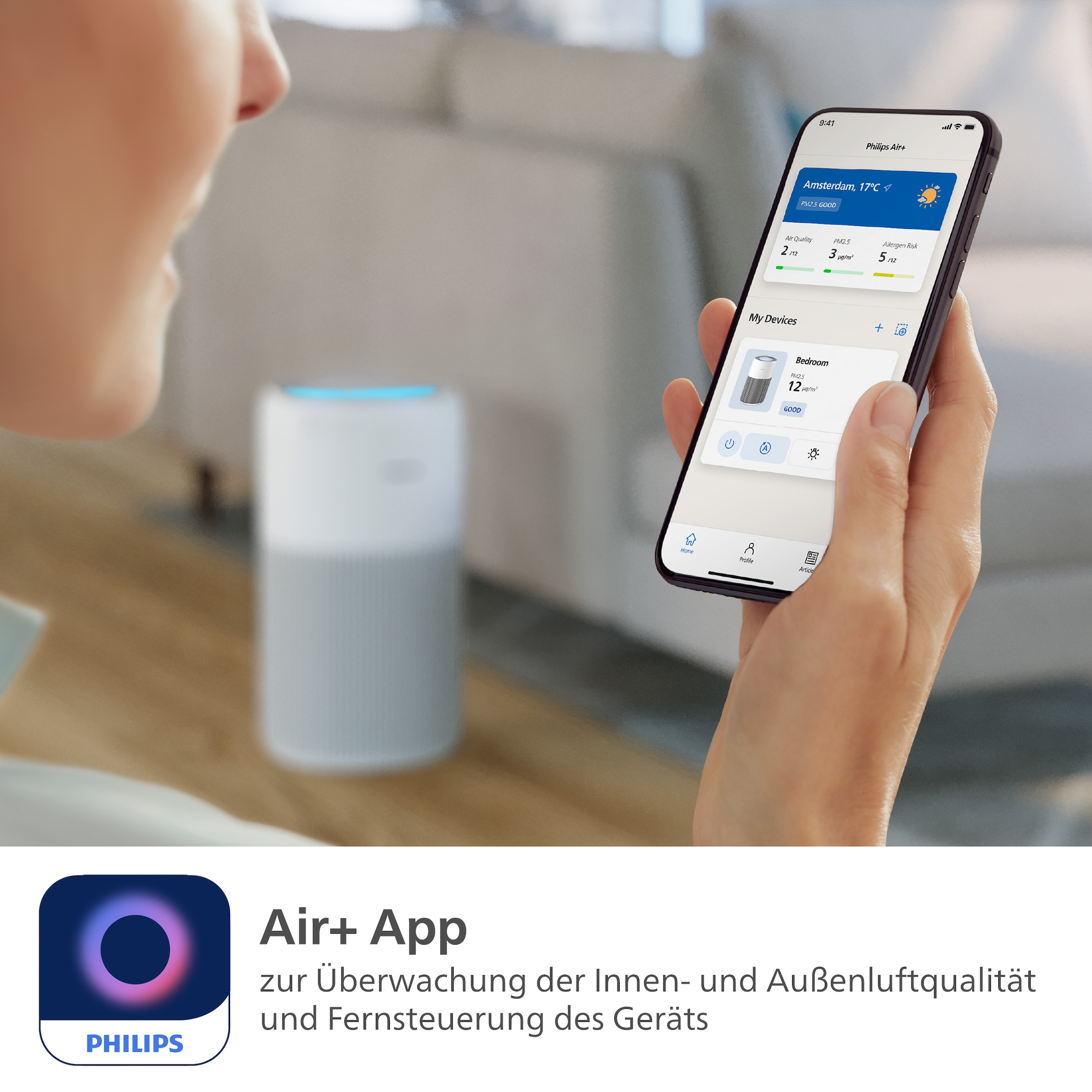 Philips Luftreiniger »AC2220/10 PureProctect Quiet 2200 Series, Luftreinigungsrate 420 m³/h«, für 109 m² Räume, 3-Schichten-HEPA-Filtersystem, mit App Verbindung, leise