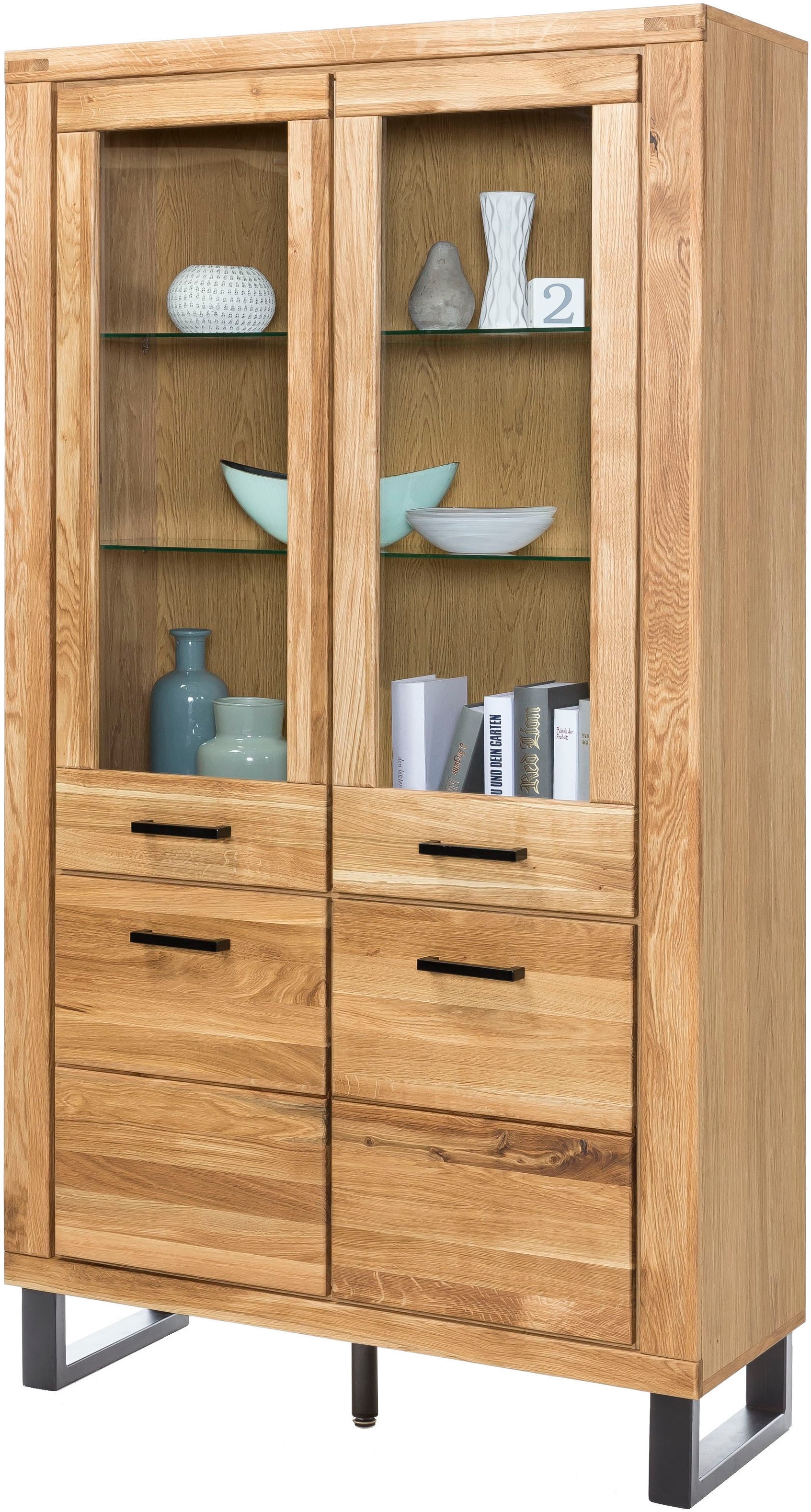 Home affaire Stauraumvitrine Metallfüße im Industrie-Design, Eiche Teilmass günstig online kaufen
