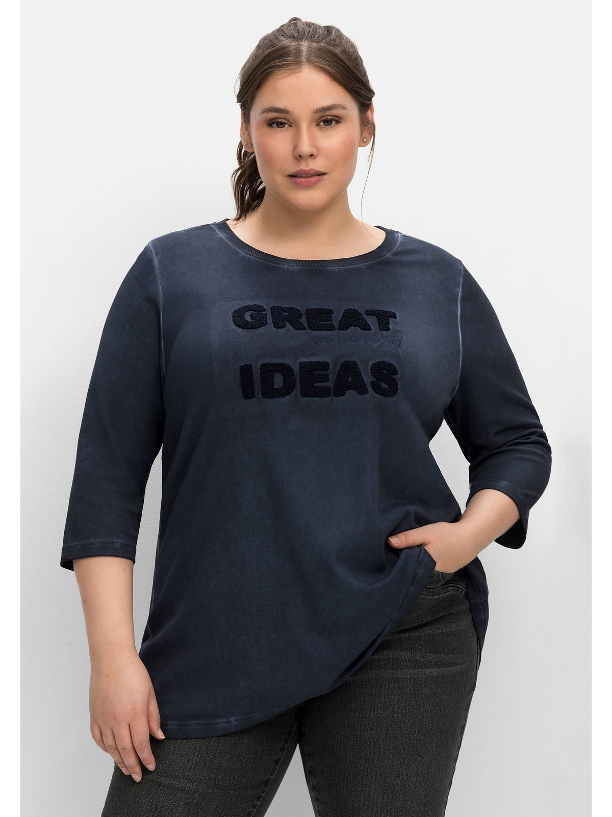 Sheego 3/4-Arm-Shirt »Große BAUR kaufen Größen«, mit für Teddy-Stickerei | vorn