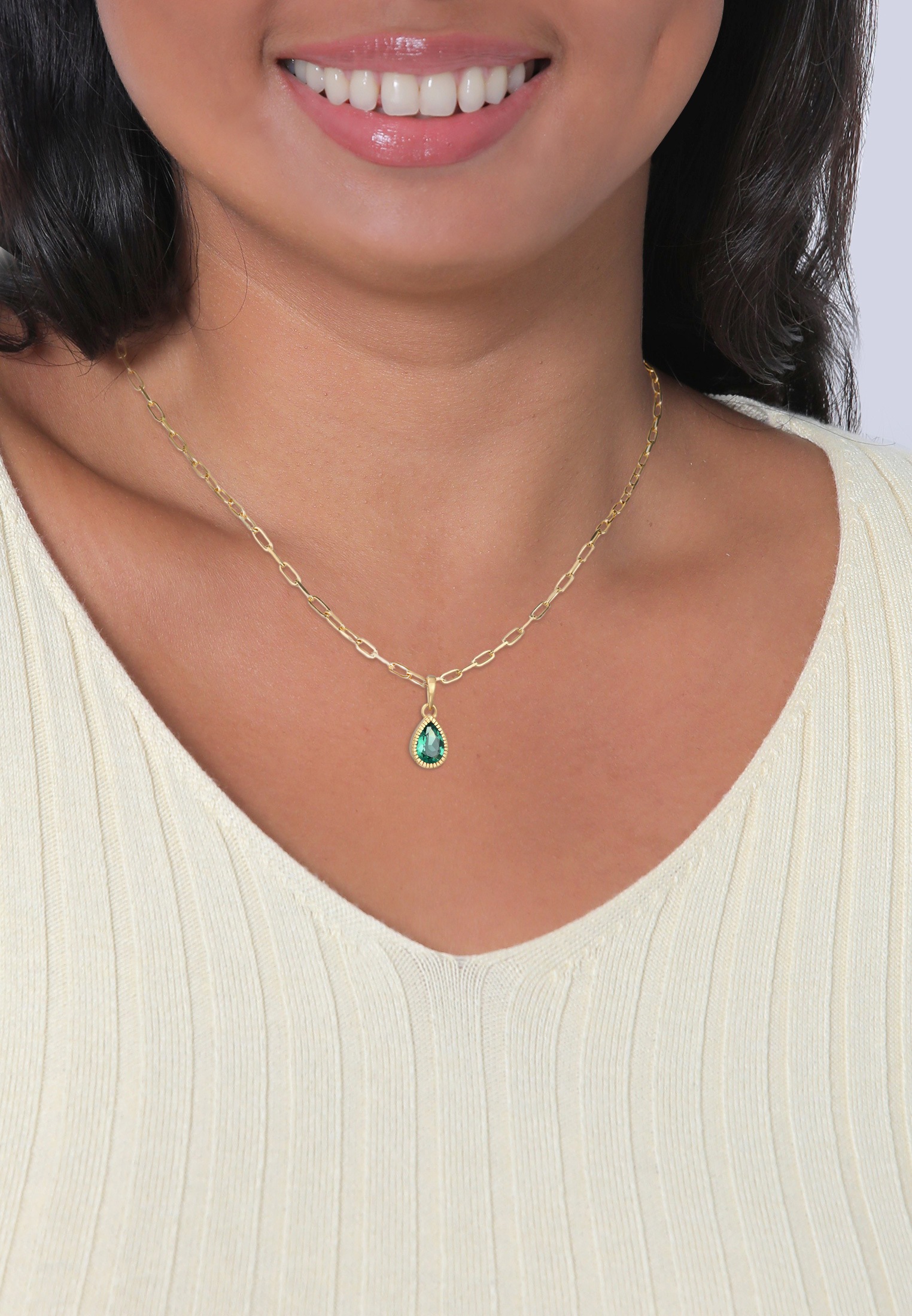 Elli Premium Silberkette »Halskette Tropfen Quarz Grün Gliederkette 925 Silber«