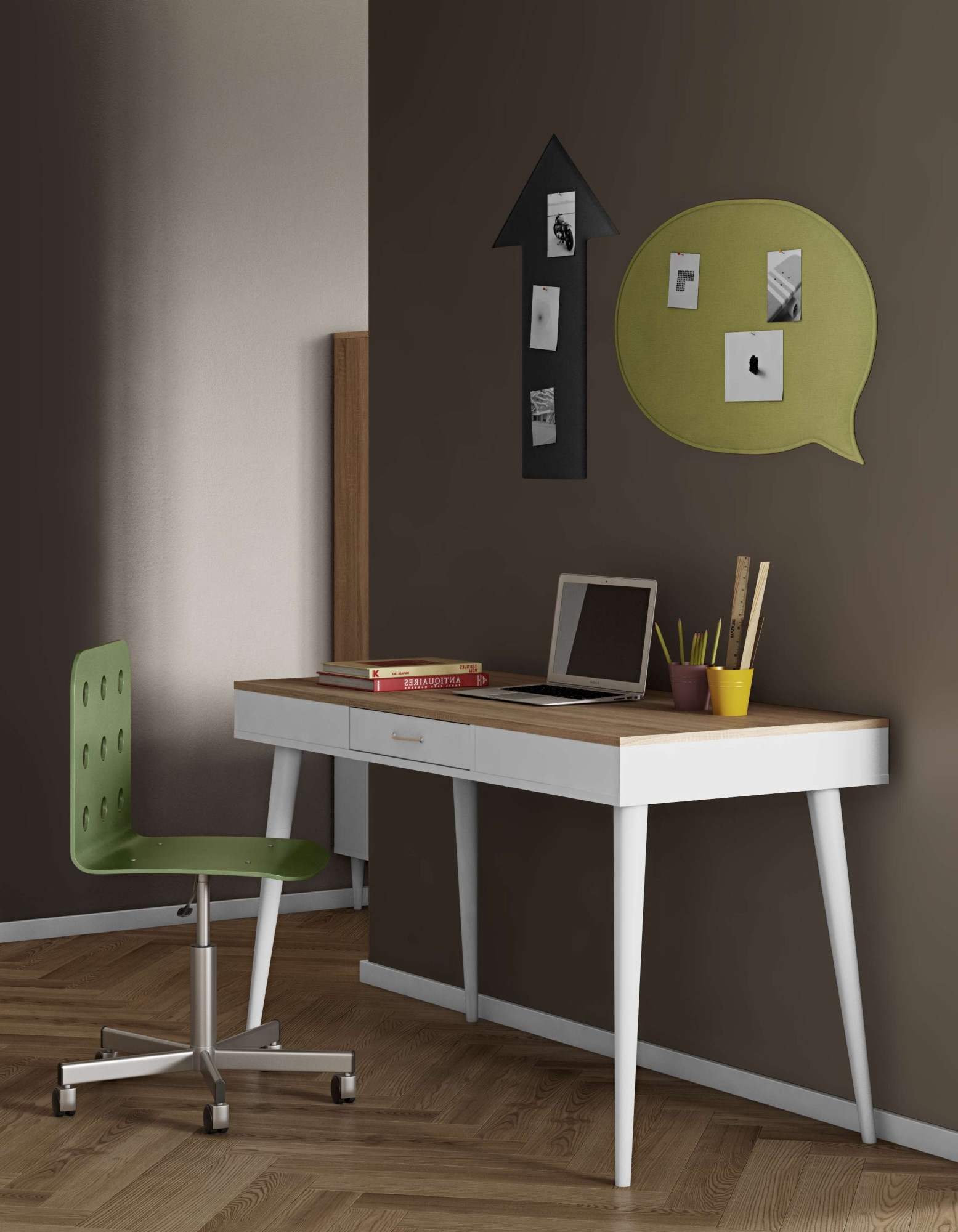 TemaHome Schreibtisch "Horizon Computertisch mit Holzbeinen, Home Office,", 134cm Breit, mit Schublade