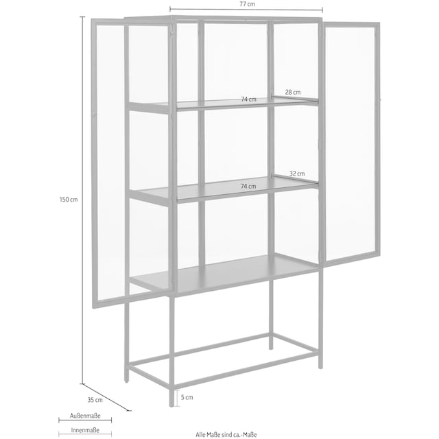 ACTONA GROUP Glasvitrine, mit Glastüren und Metallrahmen, 3 Einlegeböden,  B: 77 x H: 150 cm bestellen | BAUR