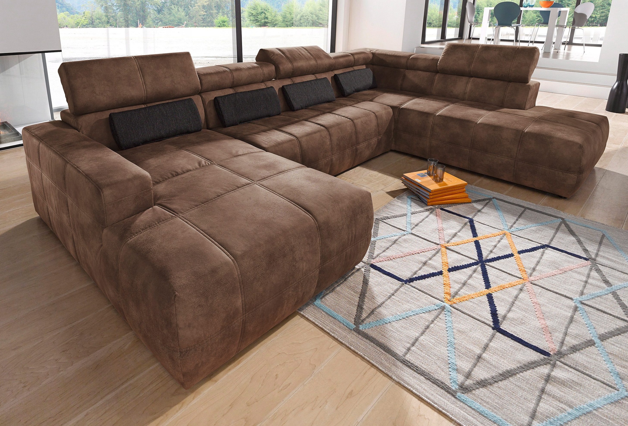 DOMO collection Wohnlandschaft »Brandon viele Bezugsarten, auch in Cord und Leder, incl. Nierenkissen«, mit Kopfteilverstellung, wahlweise Sitztiefenverstellung, U-Form