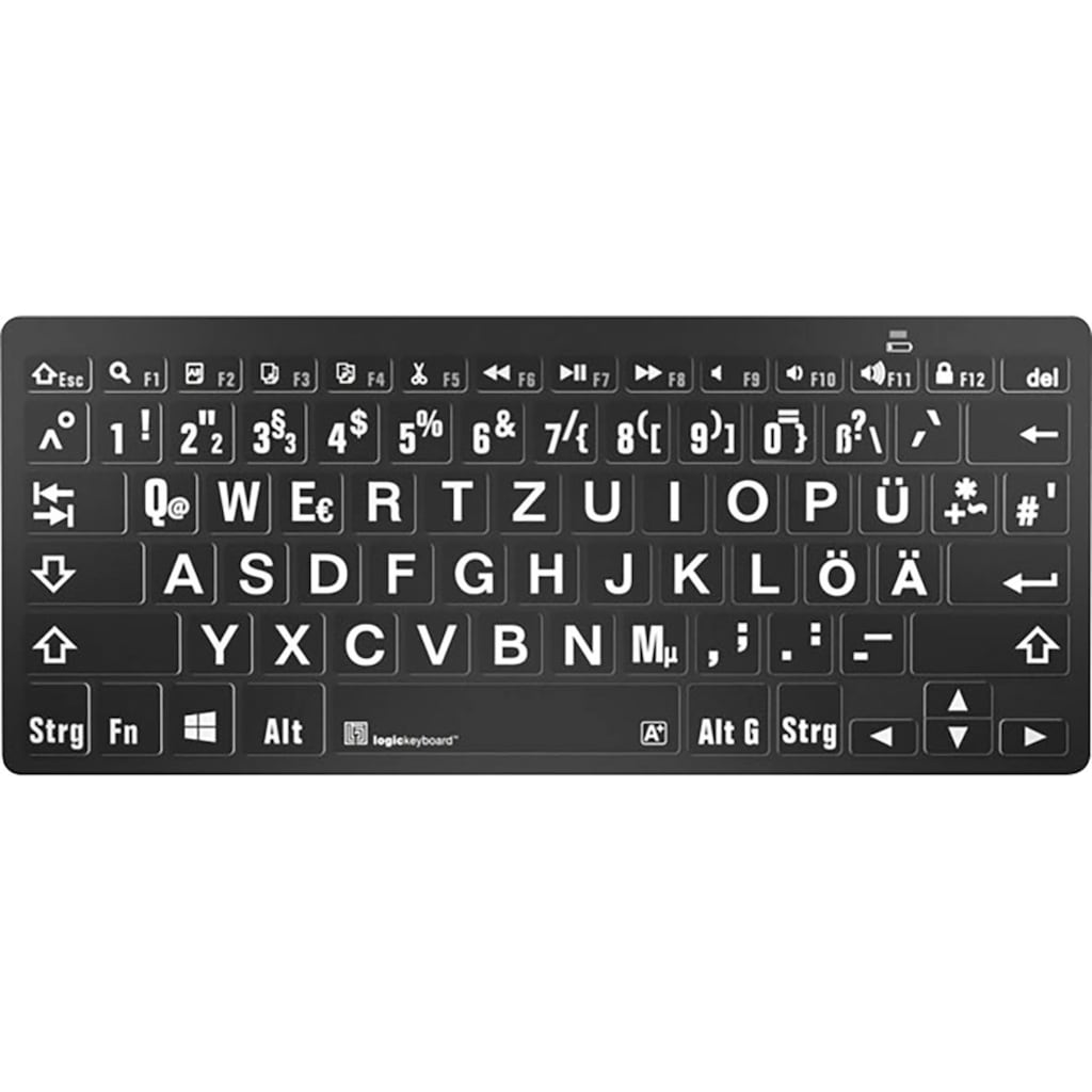 Logickeyboard Wireless-Tastatur »XL-Print White on Black DE (PC/BT)«, (Ziffernblock-Fn-Tasten)