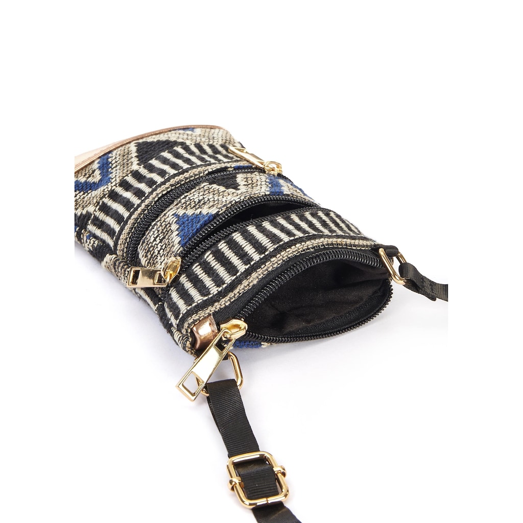 Damenmode Taschen LASCANA Umhängetasche, Minibag, Handytasche zum Umhängen im modischen Ethno Look beige-schwarz-goldfarben-blau