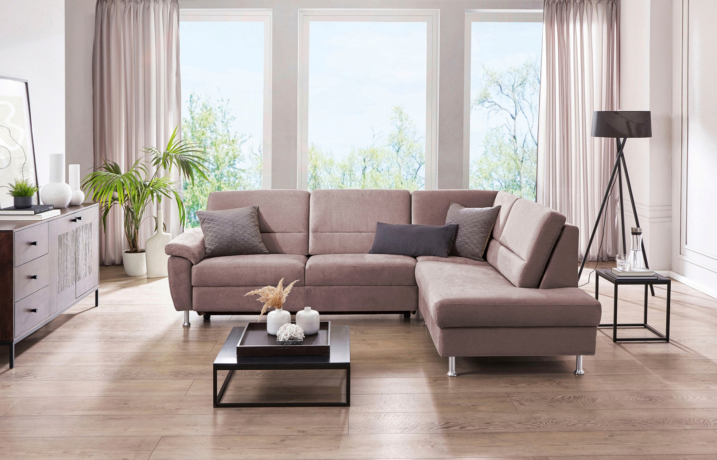 CALIZZA INTERIORS Ecksofa »Onyx«, Ottomane links oder rechts, wahlweise mit  Bettfunktion, Breite 257 cm bestellen | BAUR