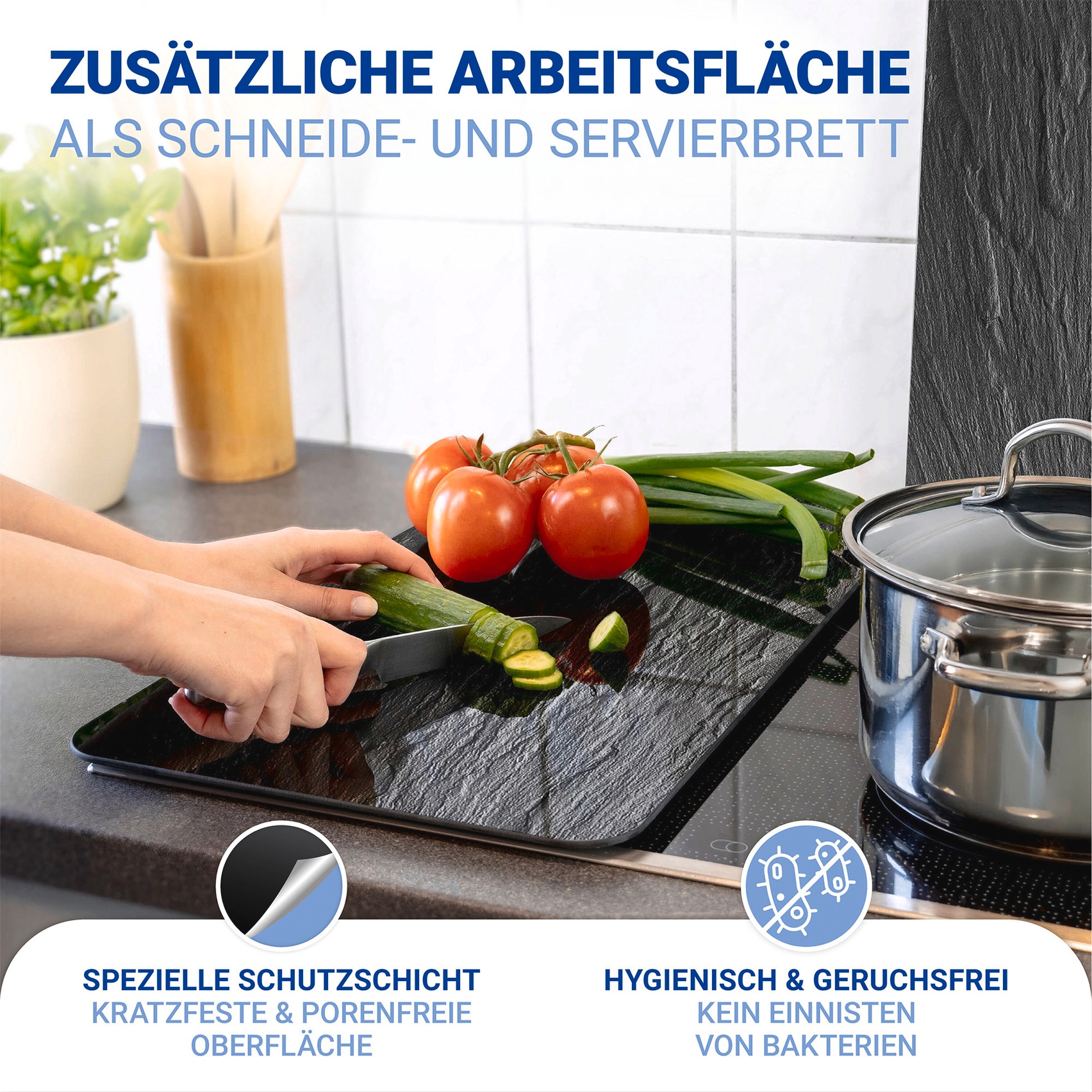 WENKO Herdblende-/Abdeckplatte »Universal Modell Schiefer«, (Set, 2 tlg.), Herdabdeckung für alle Herdarten, kratzfest, mit rutschfesten Füßen