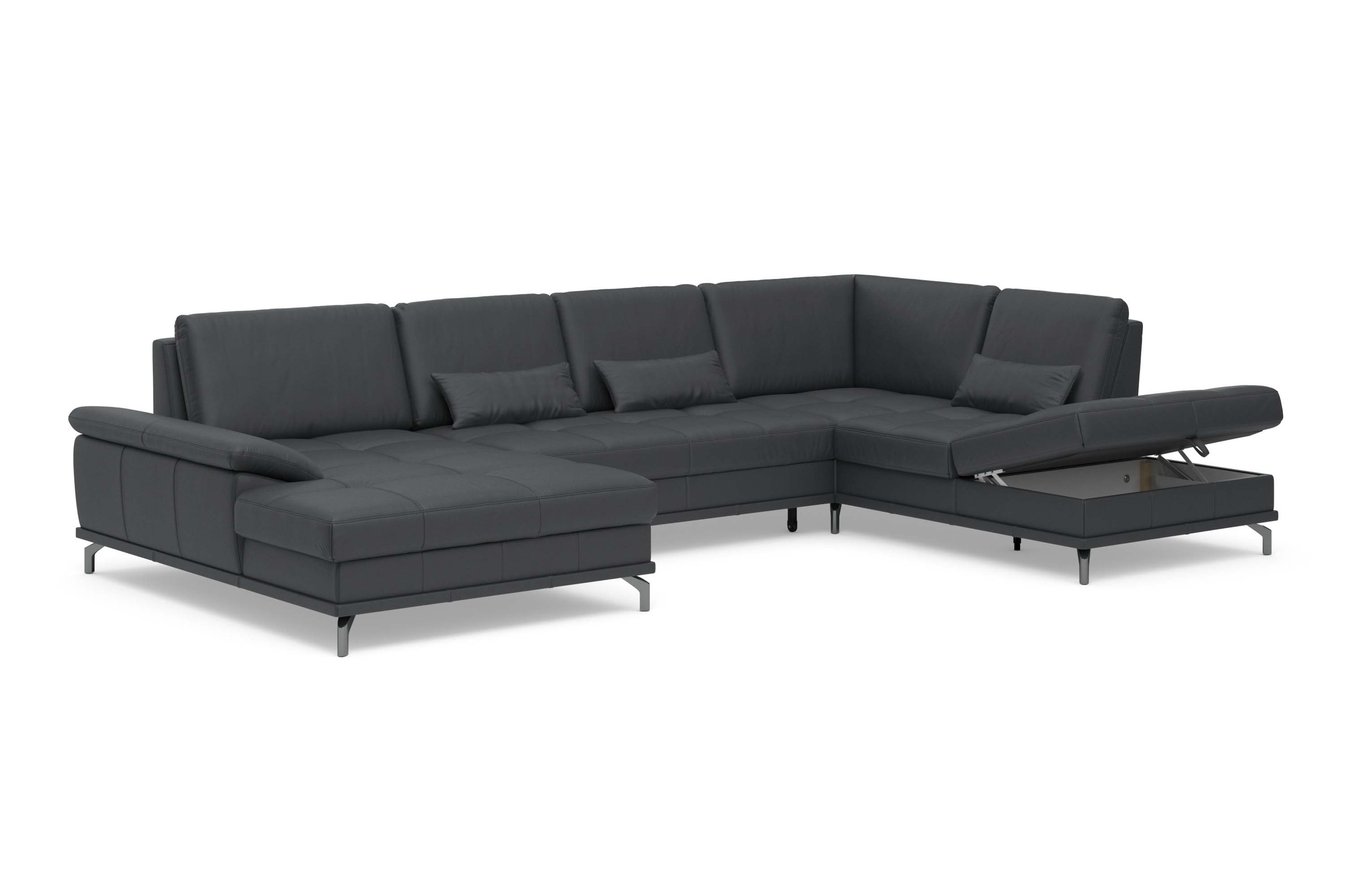 Places of Style Wohnlandschaft »Costello U-Form, mit Sitztiefenverstellung, Armteilverstellung und«, 3 Nierenkissen, optional Bettfunktion und Bettkasten