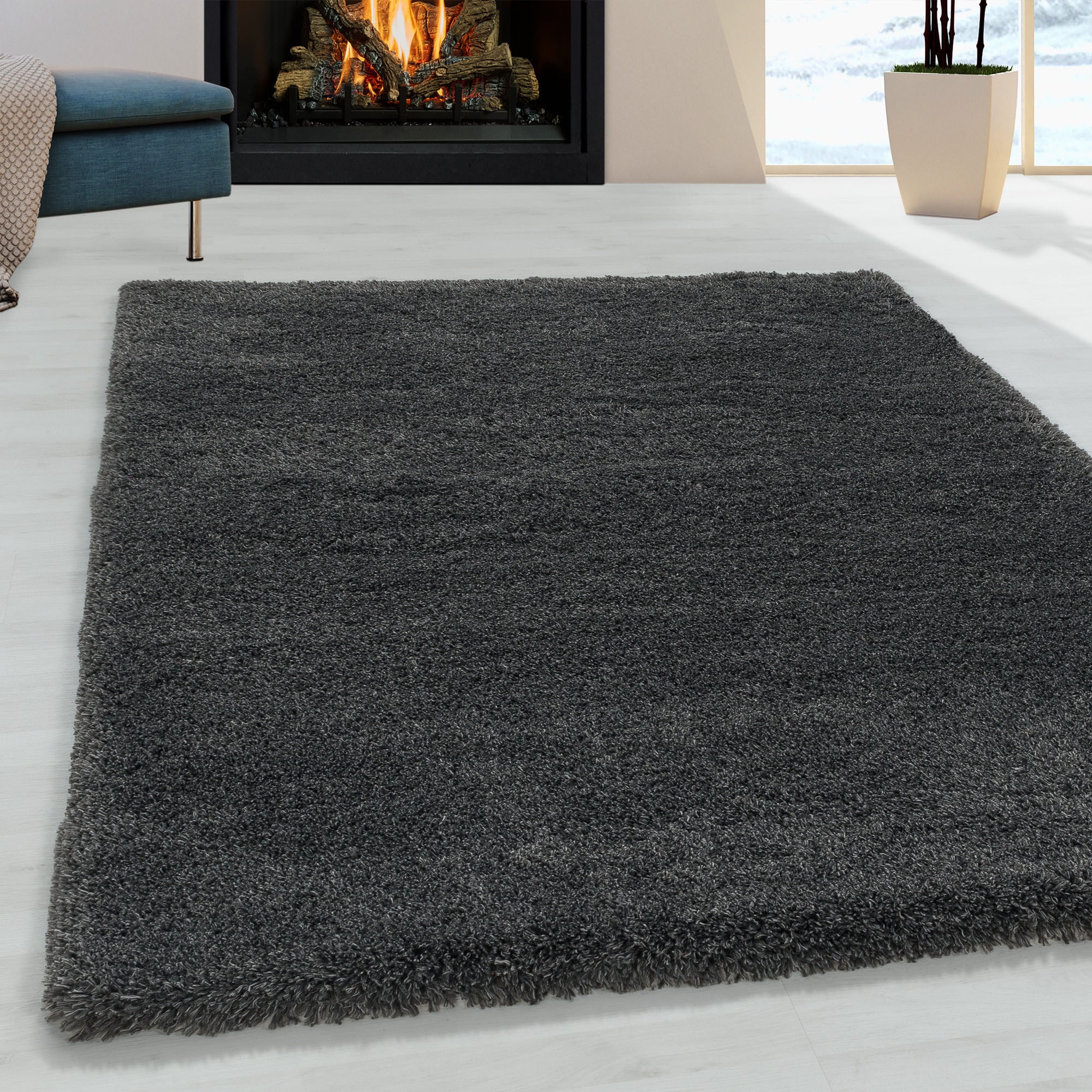 Hochflor-Teppich, B:280cm H:50mm L:370cm, grau, AYYILDIZ TEPPICHE, Polypropylen (PP), Teppiche, "FLUFFY 3500", Langflor, Shaggy, uni, robust, auch in