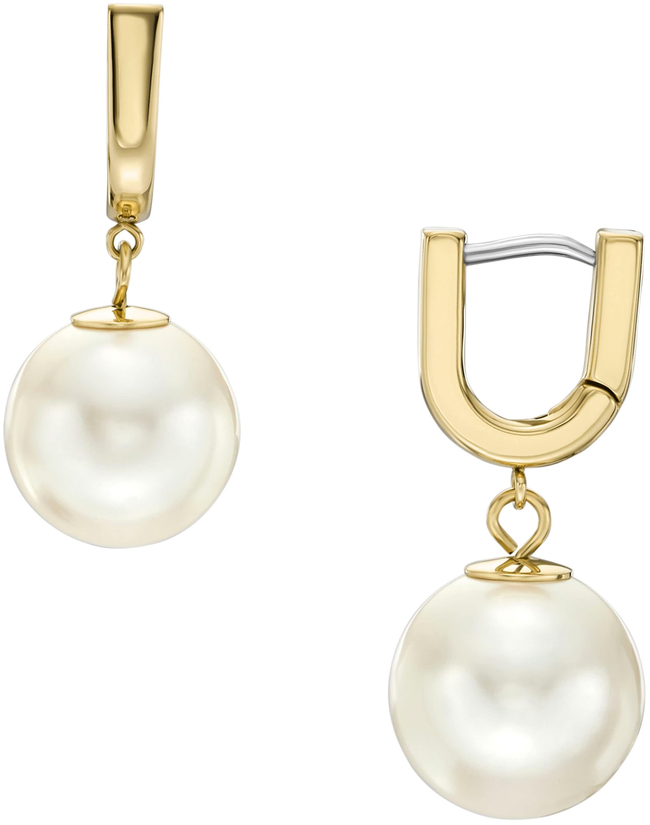 Fossil Paar Creolen »Schmuck Geschenk Edelstahl HERITAGE PEARL D-LINK, JF04730710«, mit Glasperle