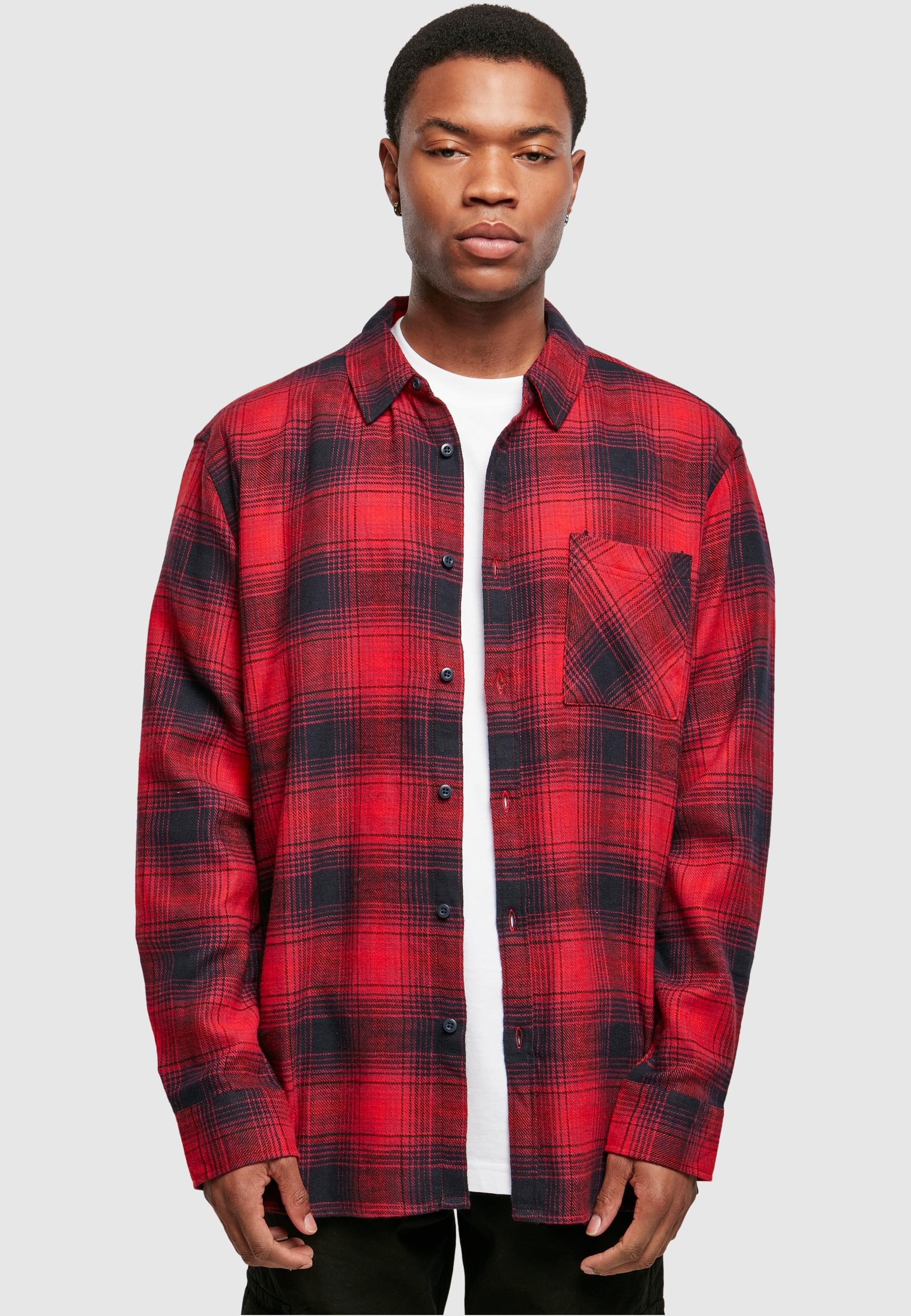 URBAN CLASSICS Langarm-Poloshirt »Urban Classics Herren Oversized Checked Grunge Shirt«, (1 tlg.)