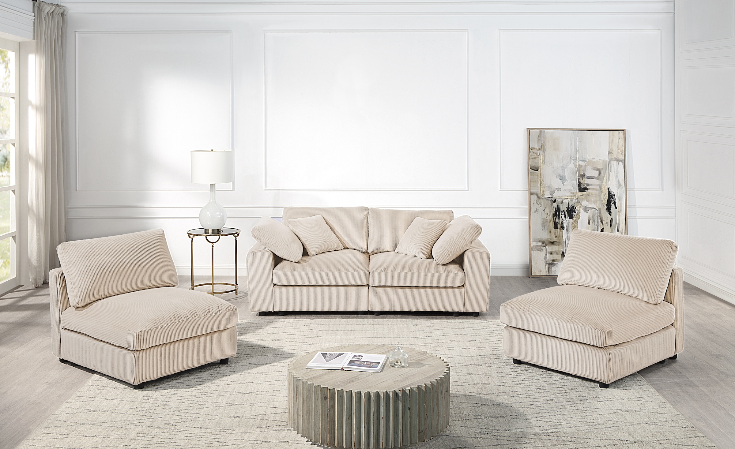RAUM.ID 4-Sitzer »Bennid, XXL-Modulsofa mit vielen individuellen Stellmöglichkeiten«, (Set, 4 St.), inklusive 2 großen & 2 kleinen Zierkissen im flauschigen Cord