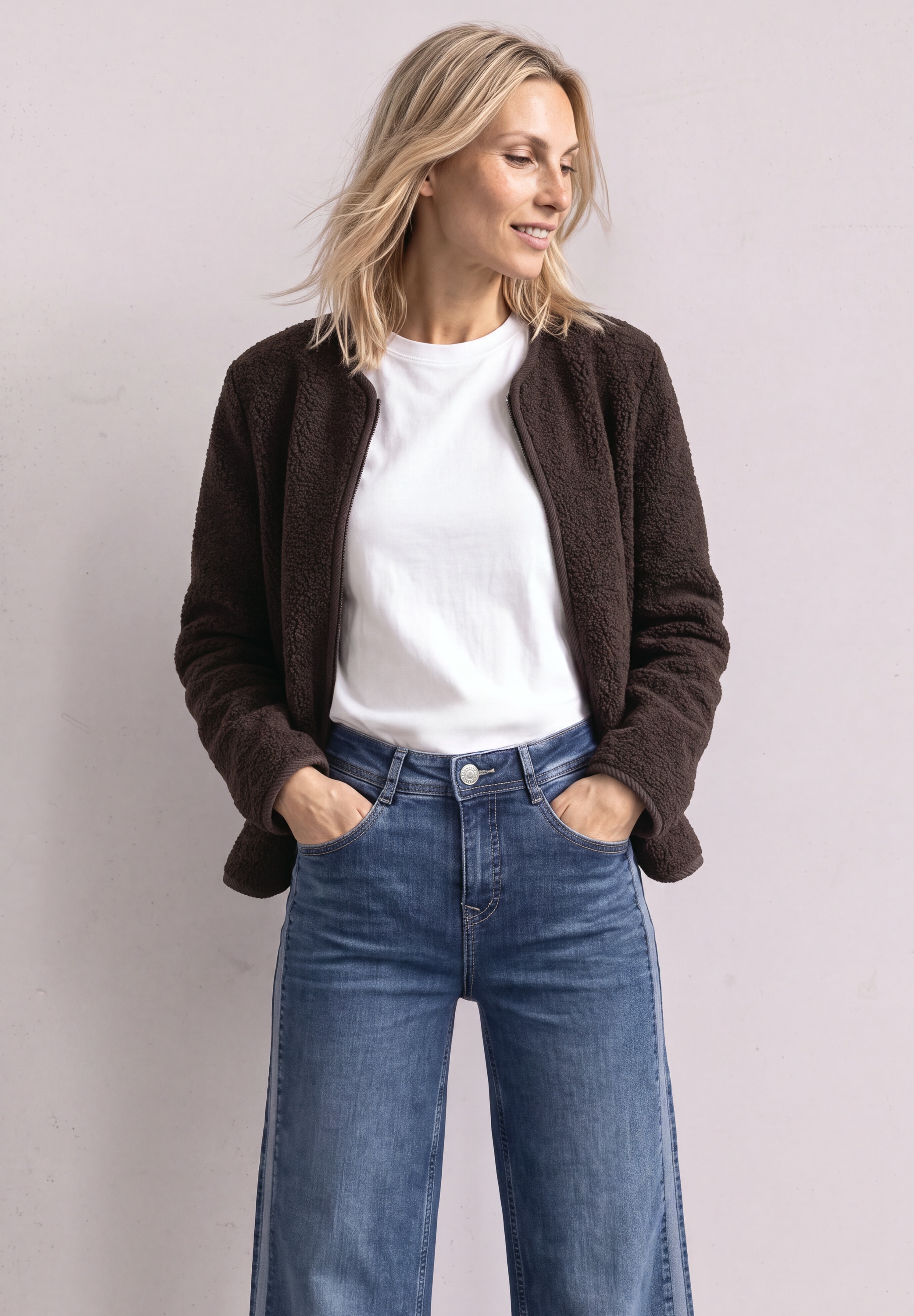 STREET ONE Fellimitatjacke ohne Kapuze mit innerem wärmendem Teddyfell