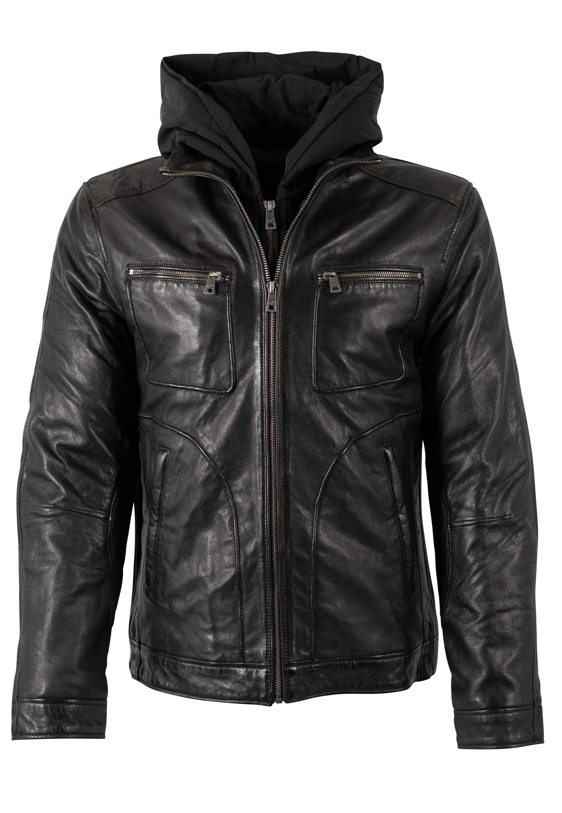 Mauritius Lederjacke »MMHocki« im Biker-Stil mit Kapuze aus Nylon