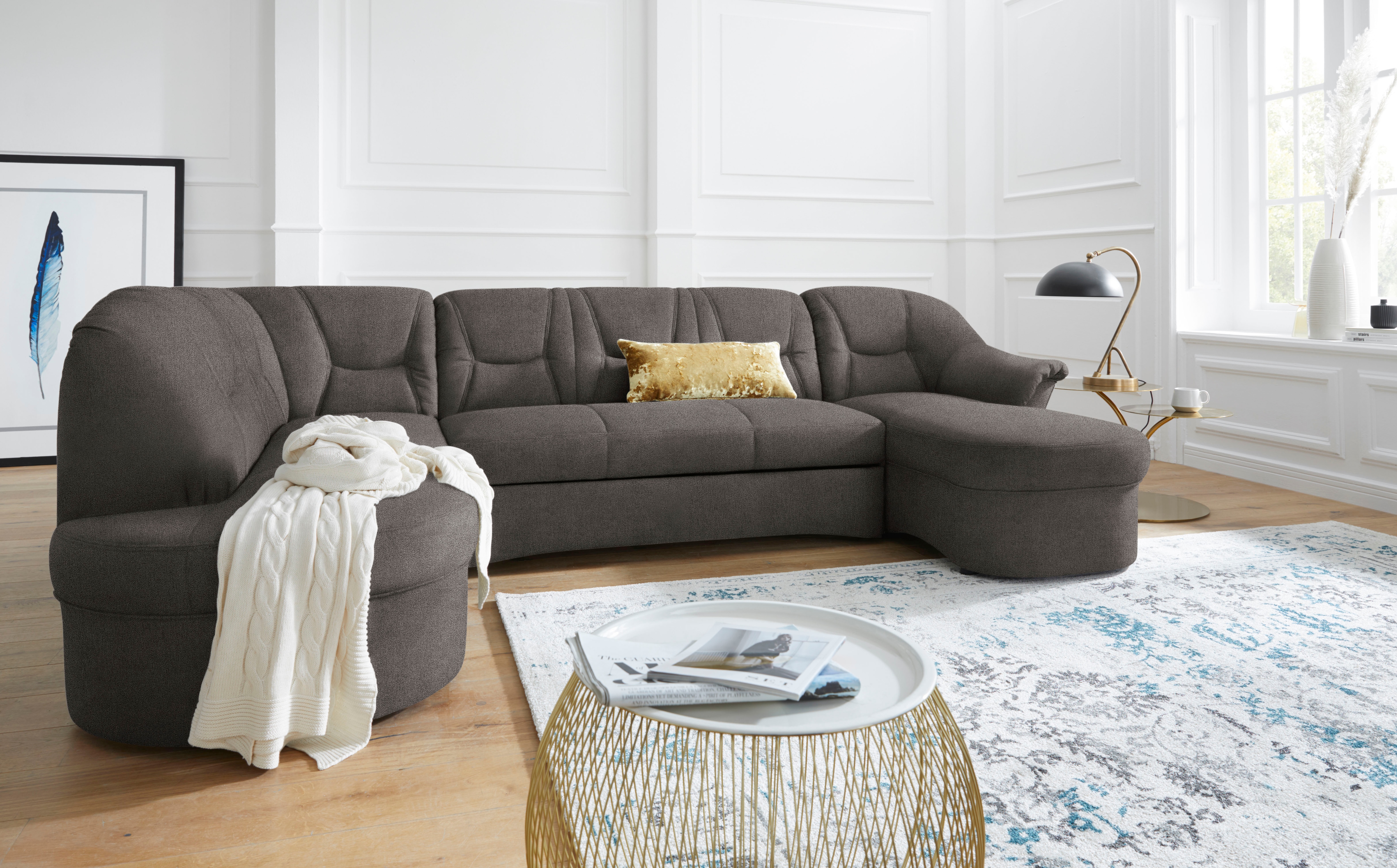 DOMO collection "SARAFINA 295x83x180 cm, auch mit Federkern für mehr Sitzkomfort" whlw. mit Bettfunktion, elegantes Design, U-Form