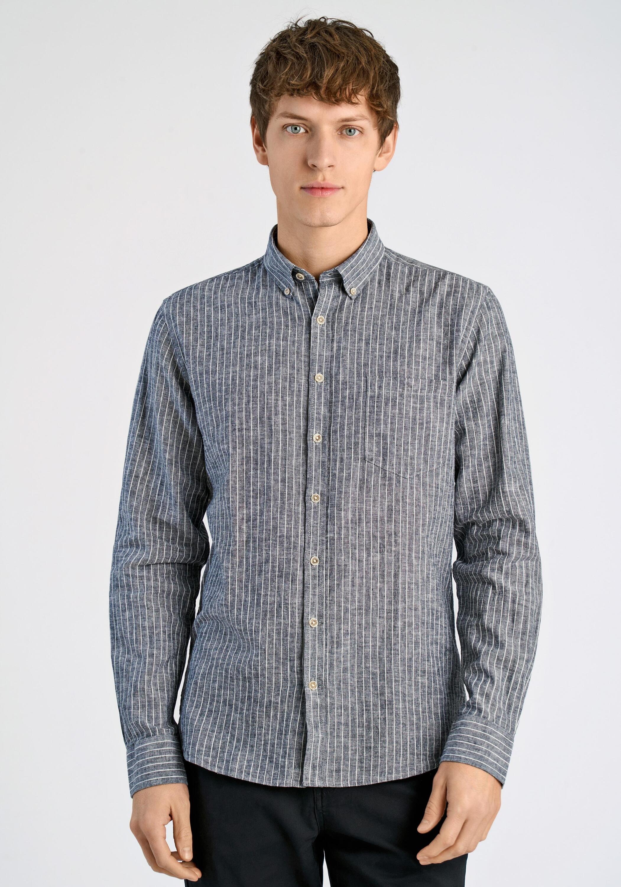 LINDBERGH Herren Leinenhemd "Leinenhemd Relaxed Fit", blau, Gr. XL, Obermaterial: 55% Leinen, 45% Baumwolle, Hemden