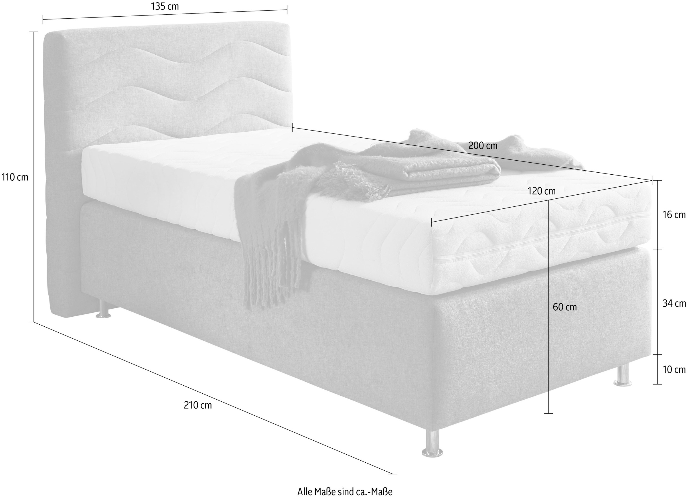 Boxspringbett "Sigma", beige (schwarz, beige), B:135cm L:210cm, Bezug Bett: Microvelours (100% Polyester) oder Feinstruktur (100% Polyester);Bezug Bonnell-Federkernmatratze: 100% Polyester;Bezug Kaltschaummatratze: 100% Polyester;Bezug Tonnentaschenfederk 7