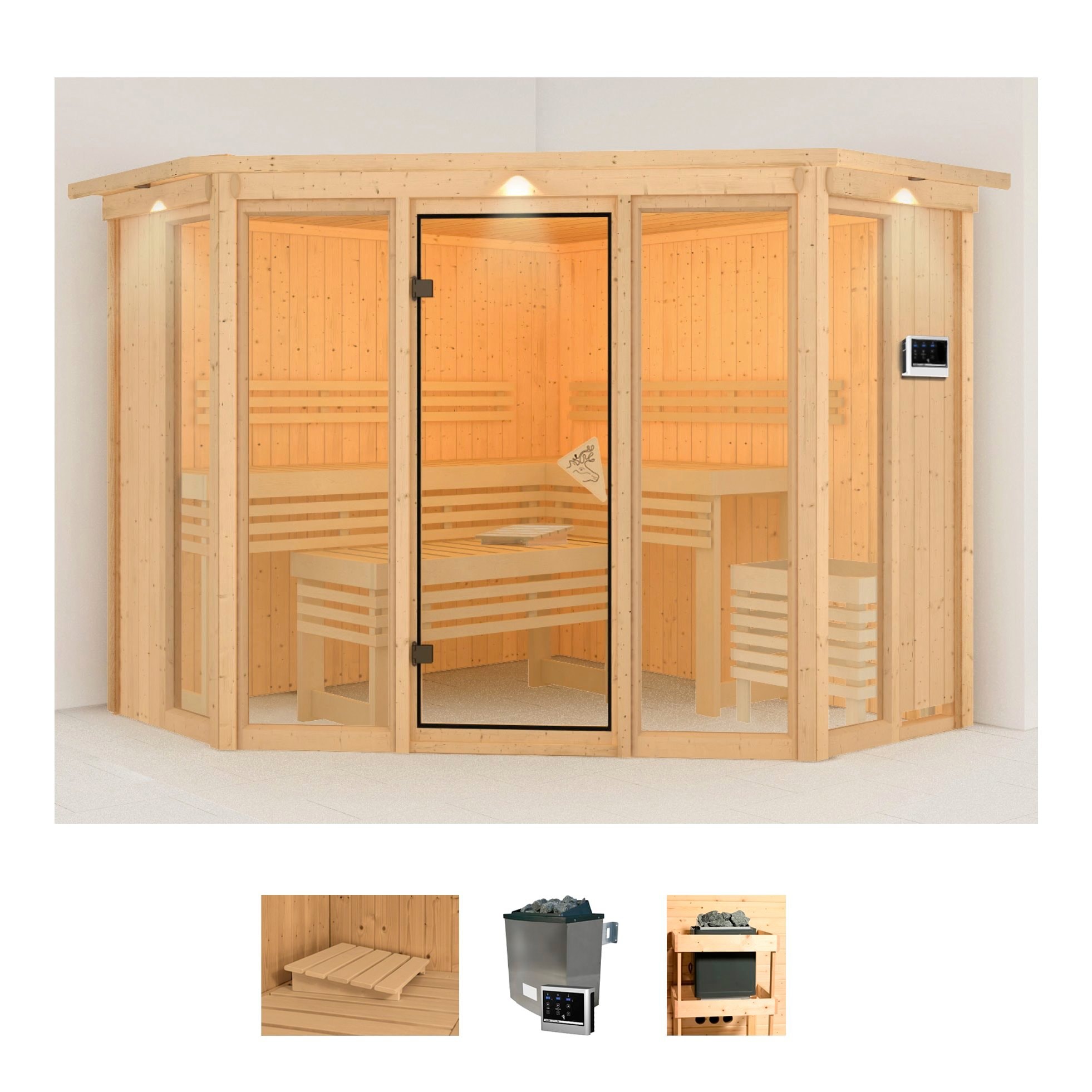 Karibu Sauna "Astrid 2" Set, Ofen 9 KW externe Strg easy